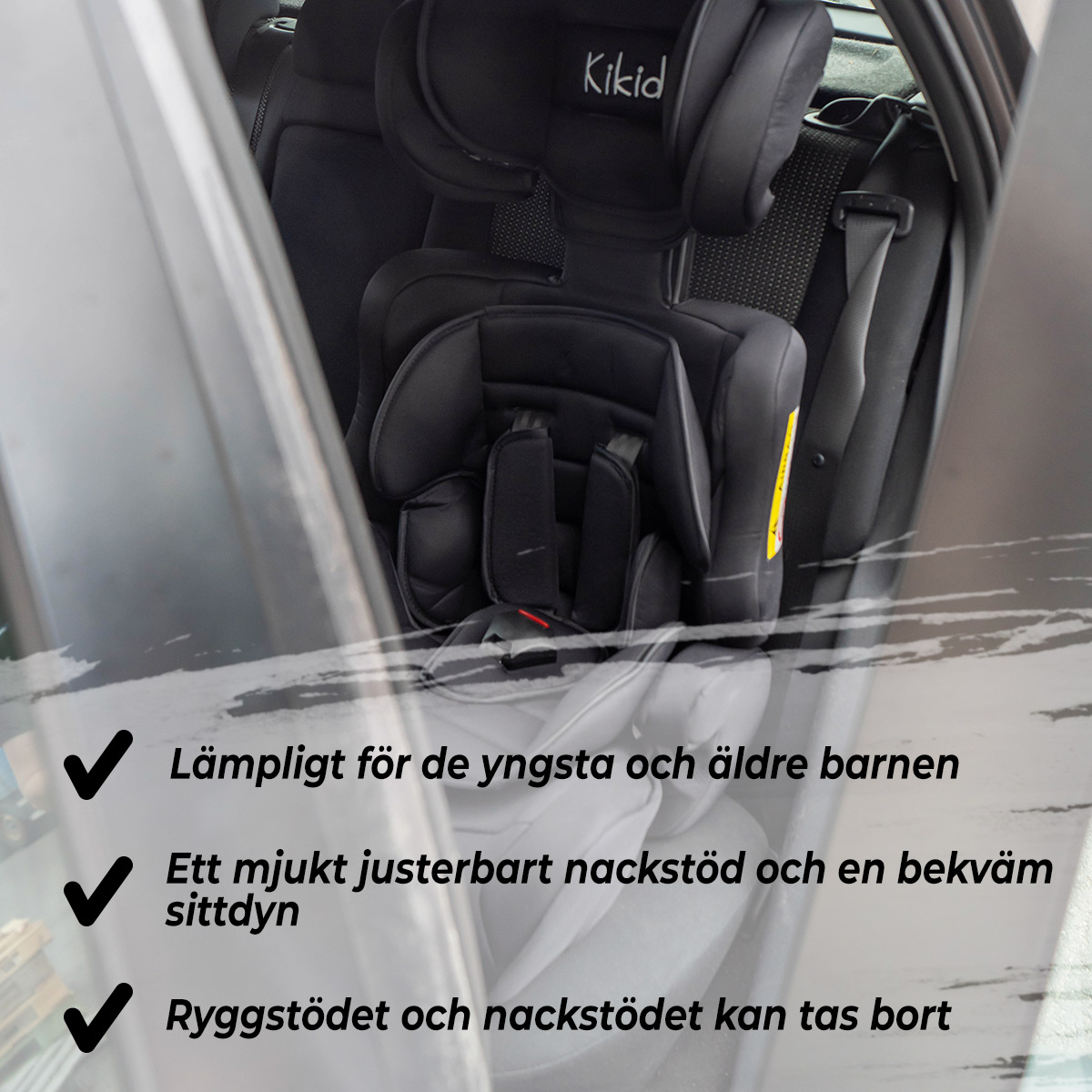Kikid Bilbarnstol Basic, 9-36 kg Black Edition