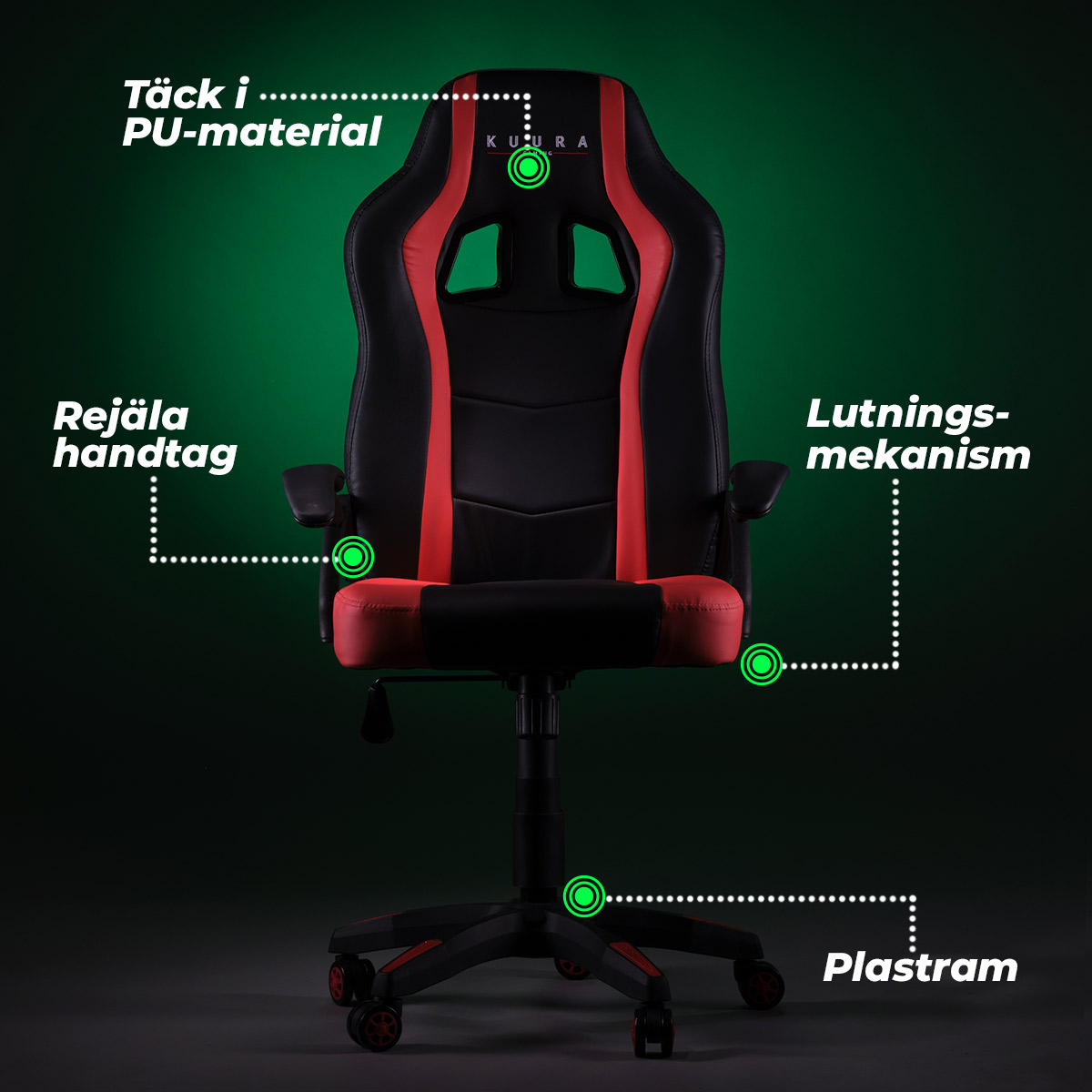 Kuura Gaming gamingstol Gamer, svart-röd