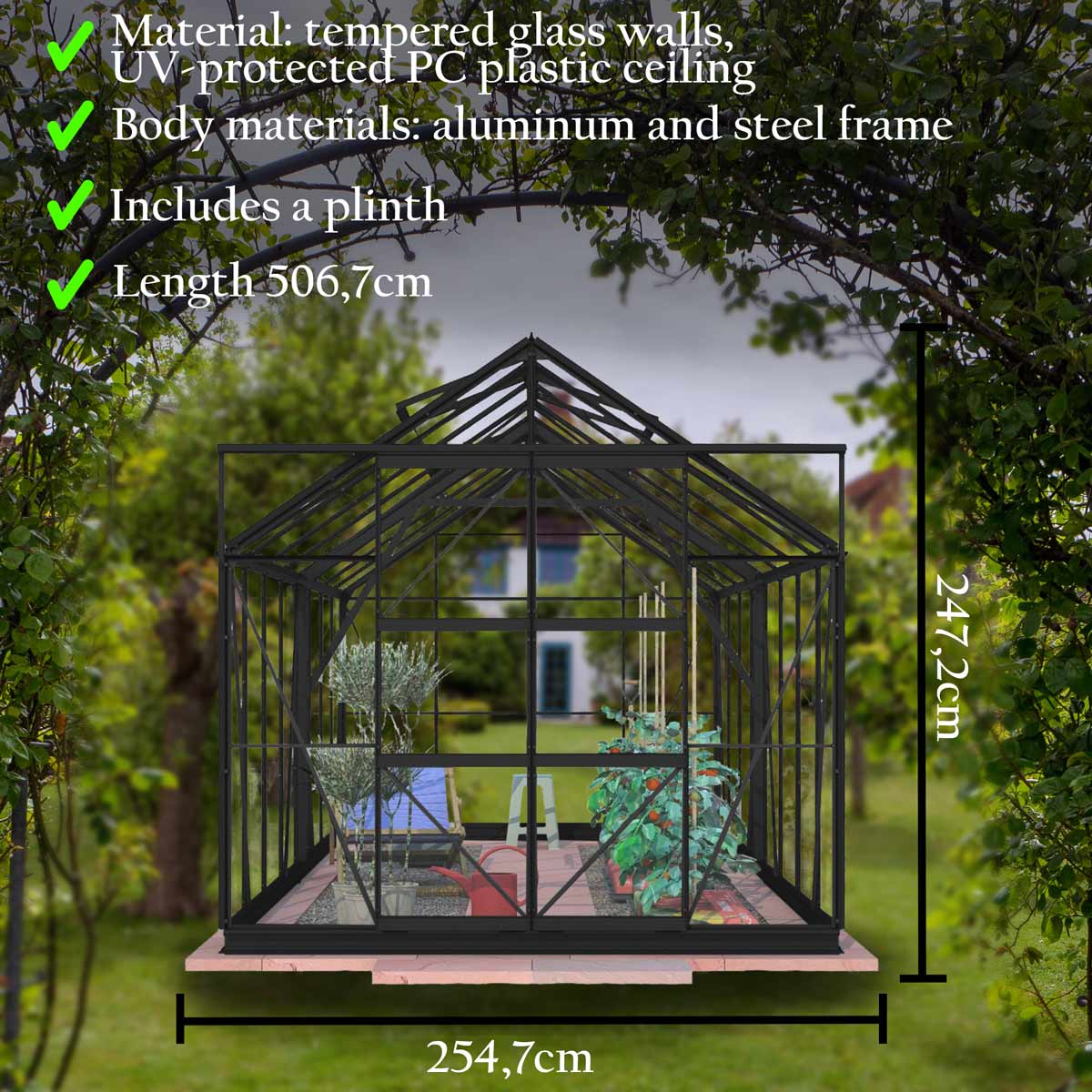 Lykke Greenhouse Hybrid 13m2, black