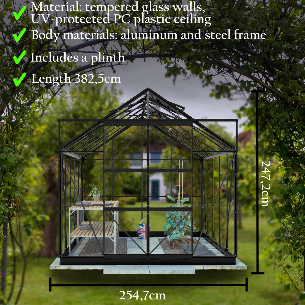 Lykke Greenhouse Hybrid 9,7m2, black