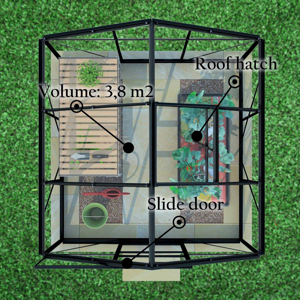 Lykke Greenhouse PC 3,8m2, black