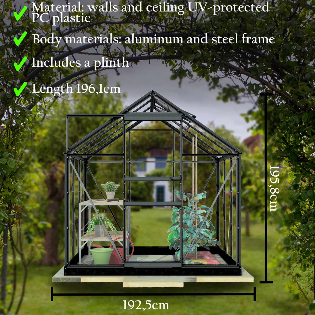 Lykke Greenhouse PC 3,8m2, black