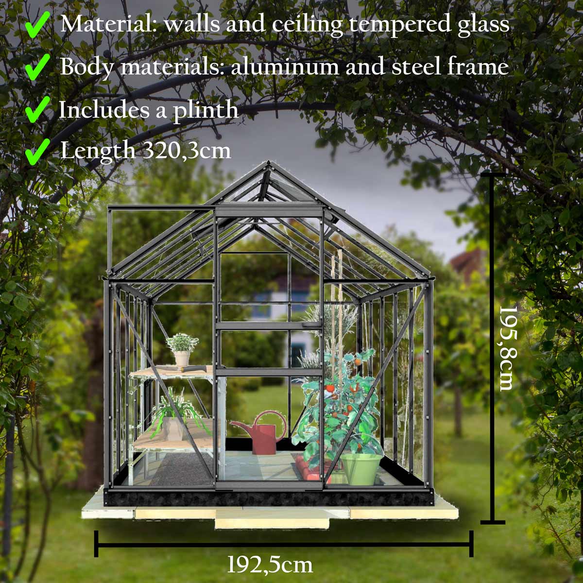 Lykke Greenhouse Glass 6,2m2, black