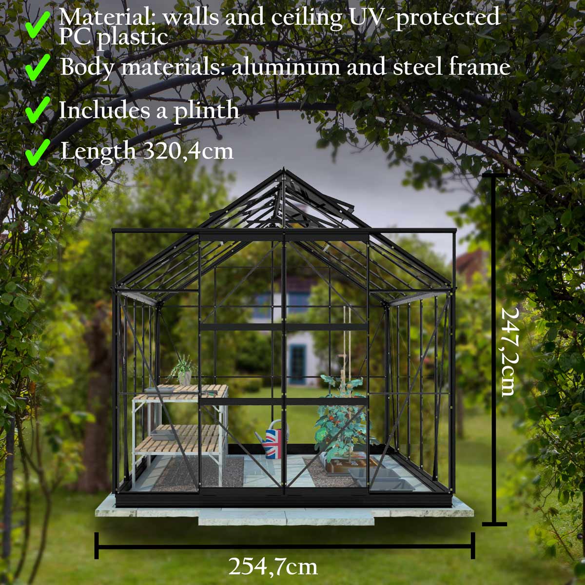 Lykke Greenhouse PC 8,2m2, black