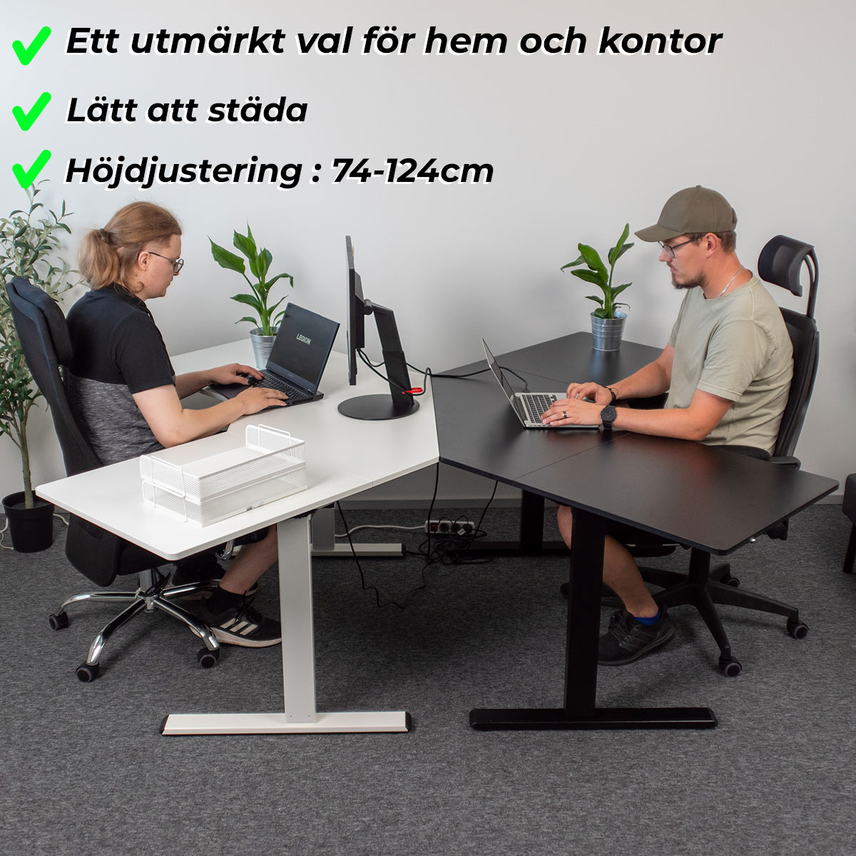 Lykke Höj och sänkbart hörnskrivbord M100, svart