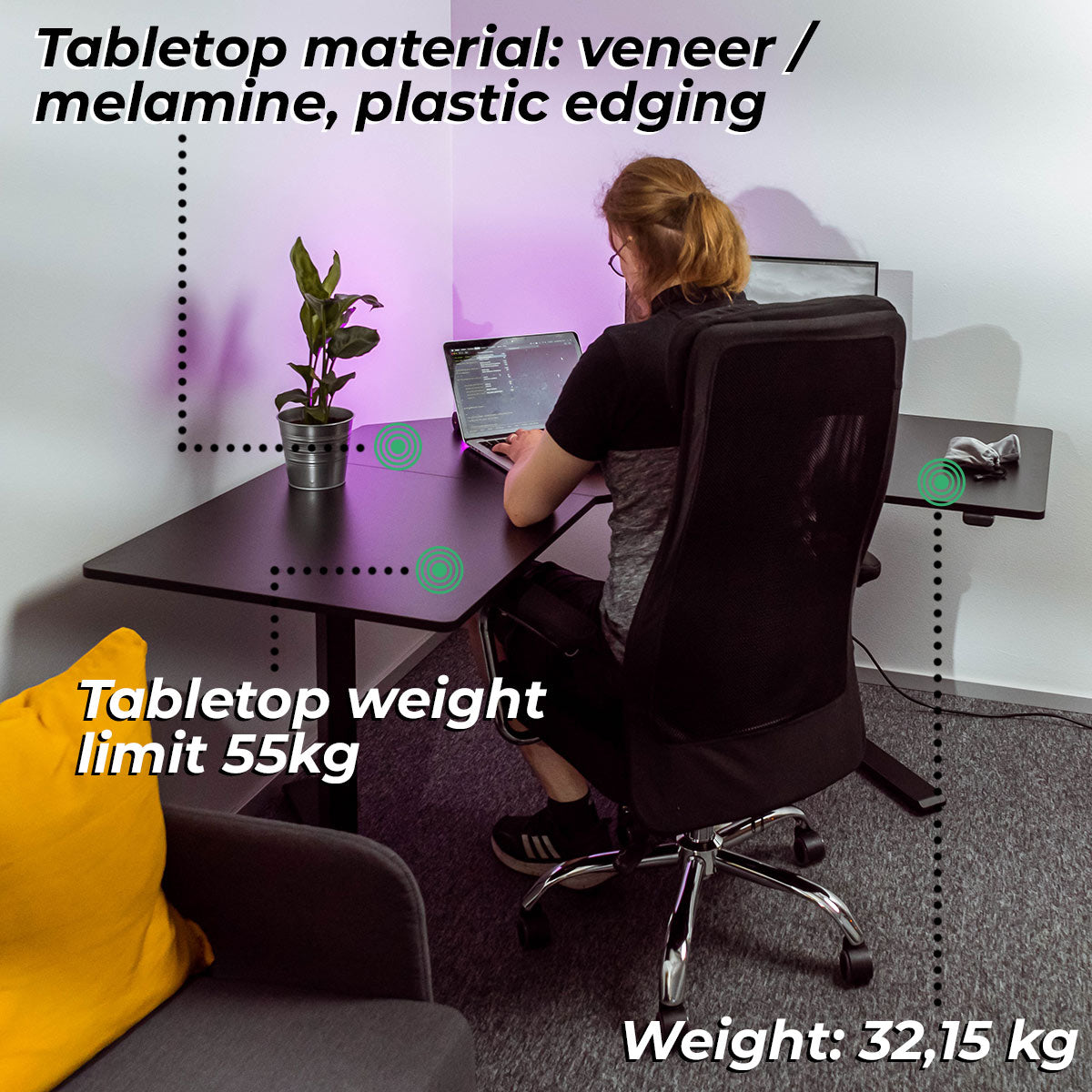 Lykke Corner Electric Standing Desk M100 Black
