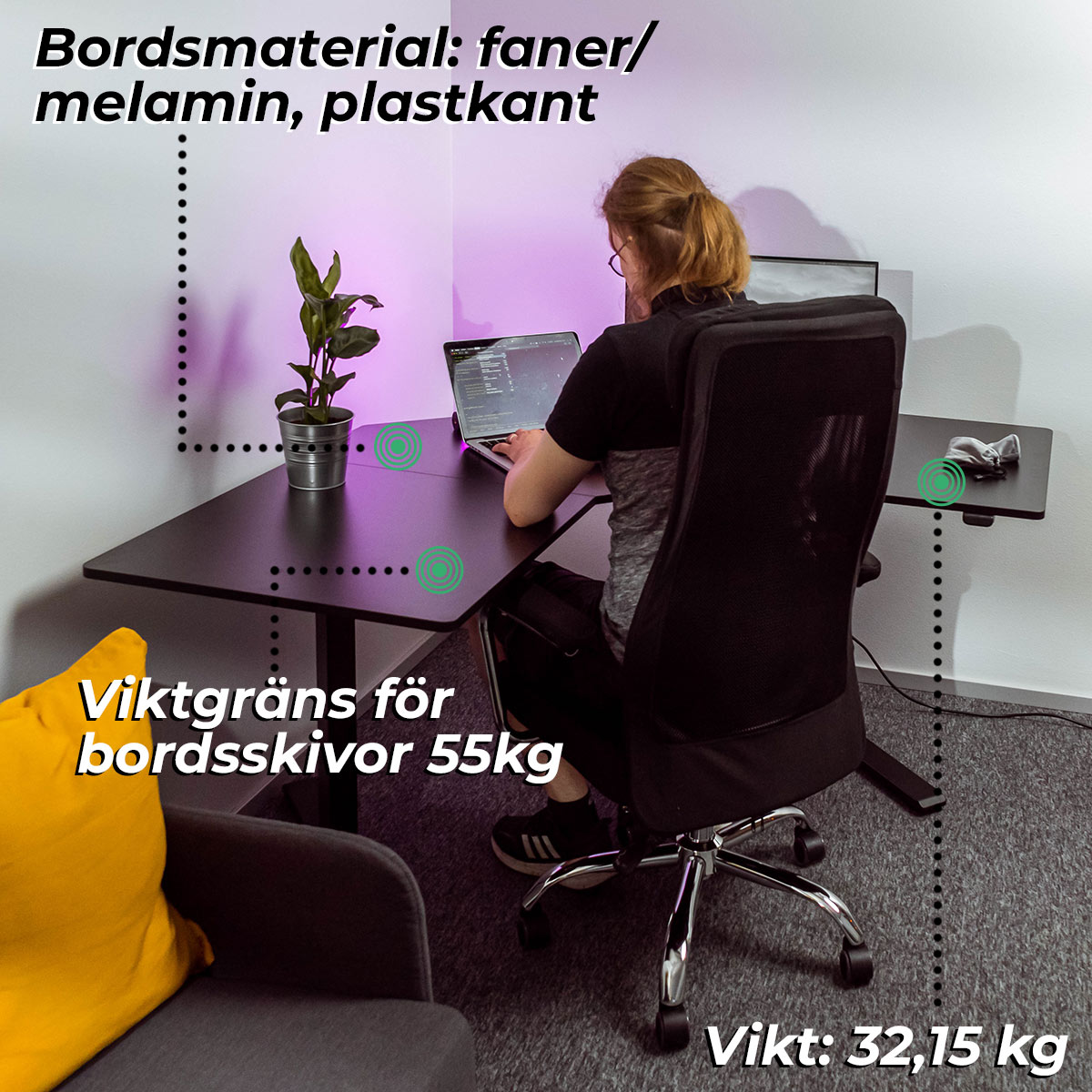 Lykke Höj och sänkbart hörnskrivbord M100, svart