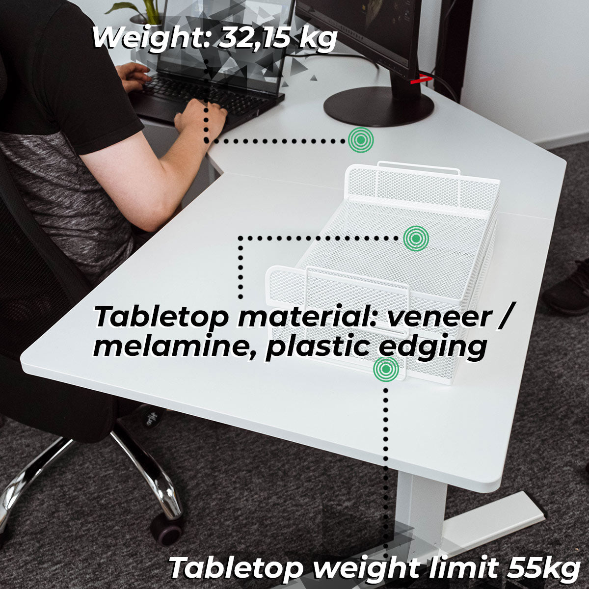 Lykke Corner Electric Standing Desk M100 White