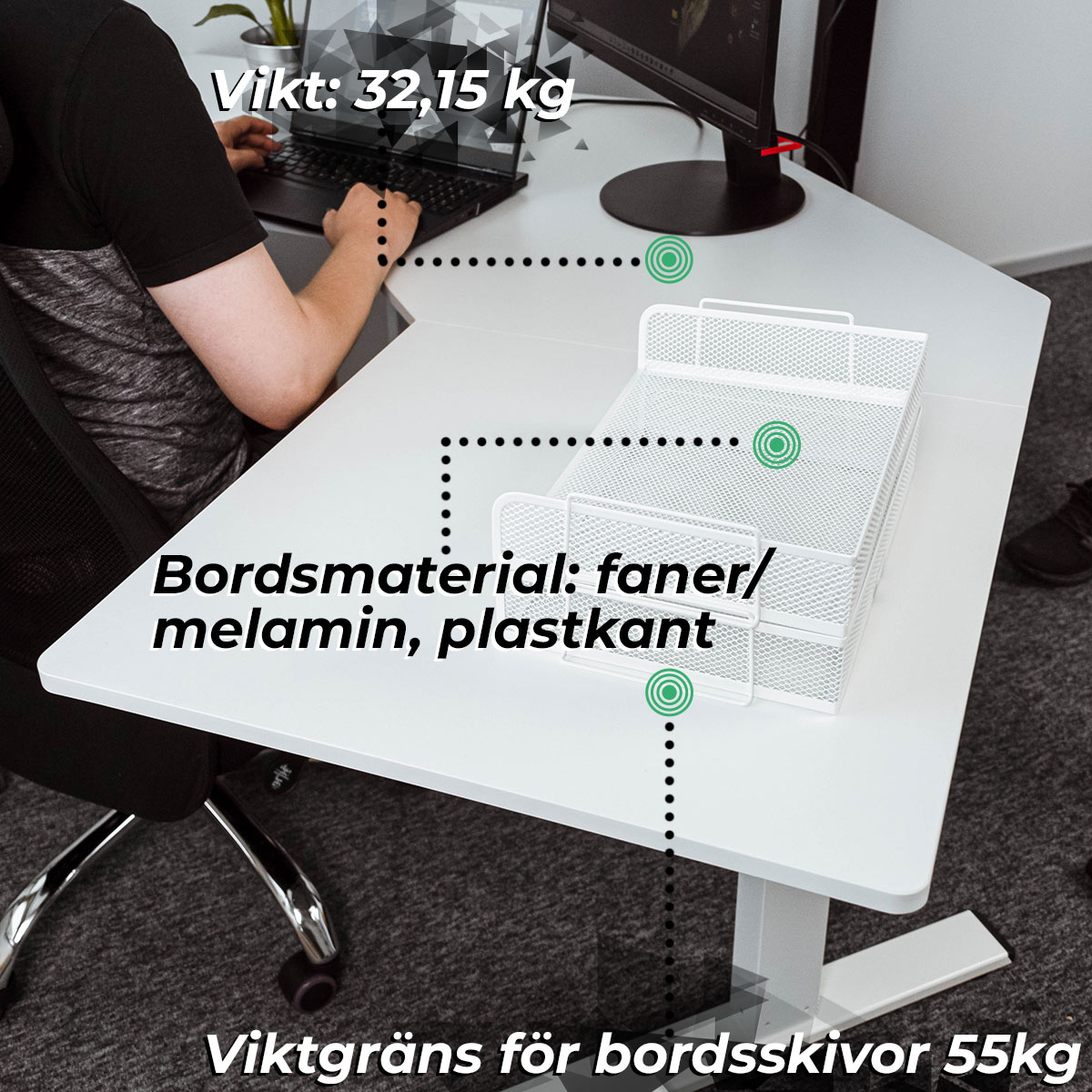 Lykke Höj och sänkbart hörnskrivbord M100, vit
