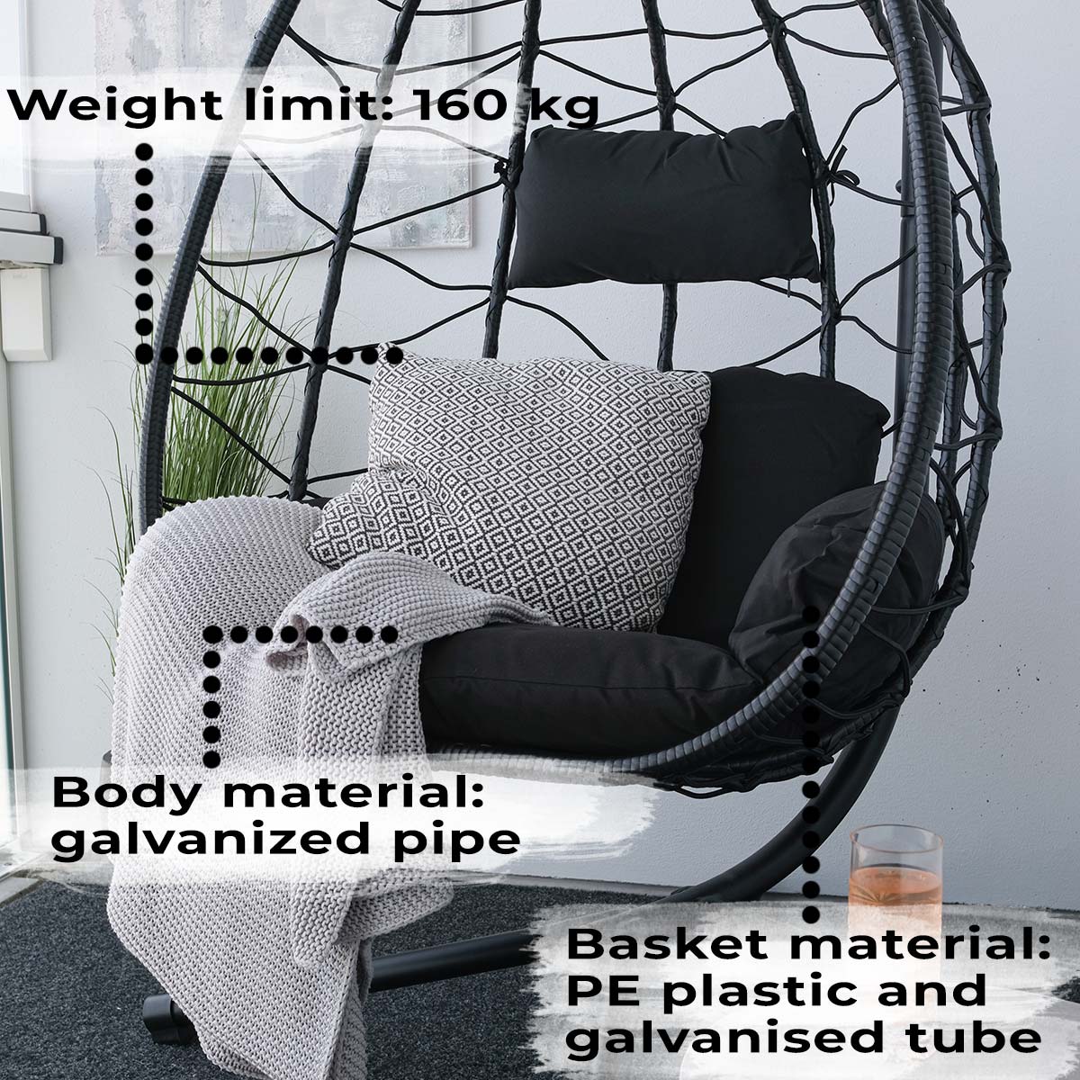 Lykke Hanging Egg Chair, black