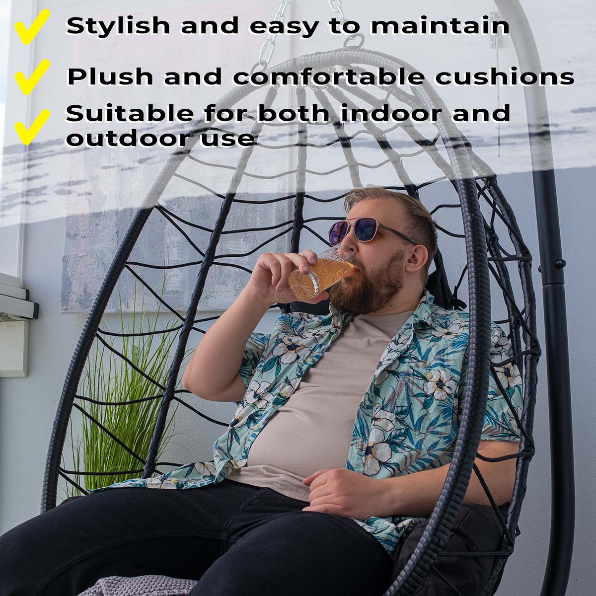 Lykke Hanging Egg Chair, black