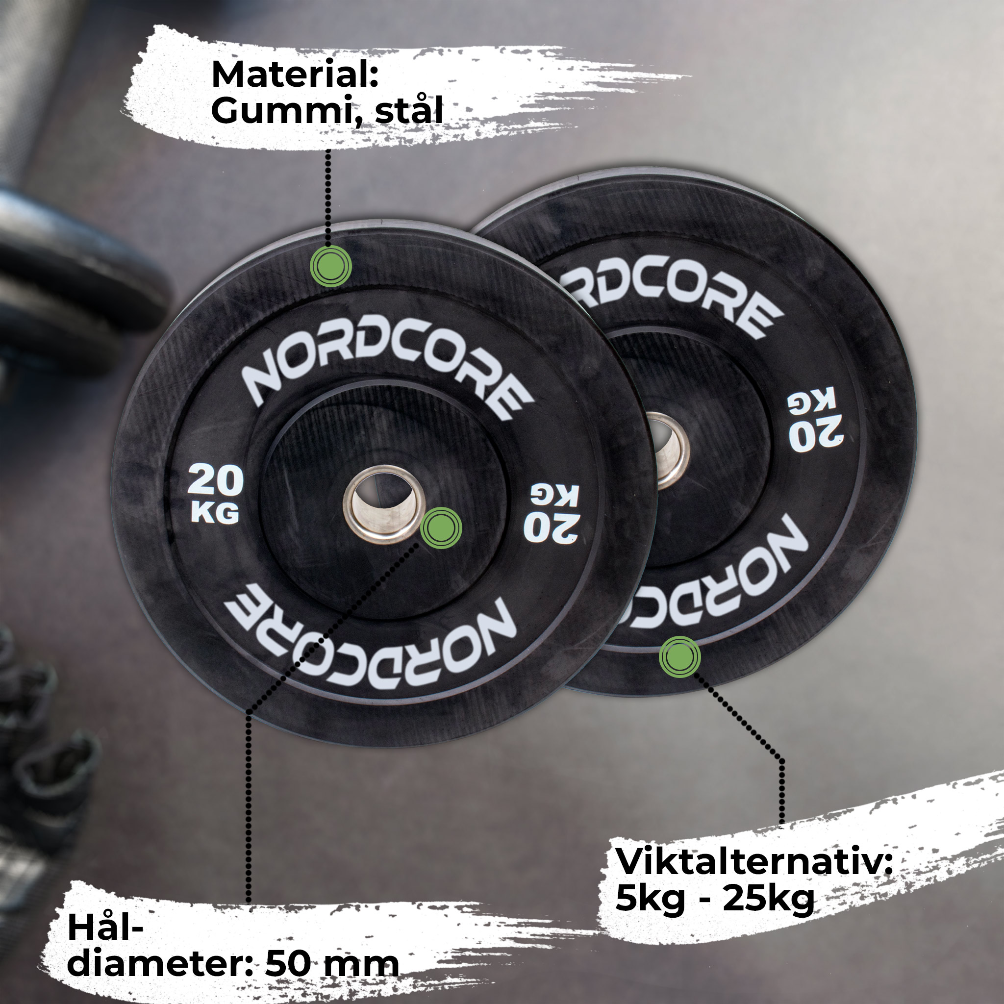 Nordcore Viktskivor Bumper Core (5-25kg), par