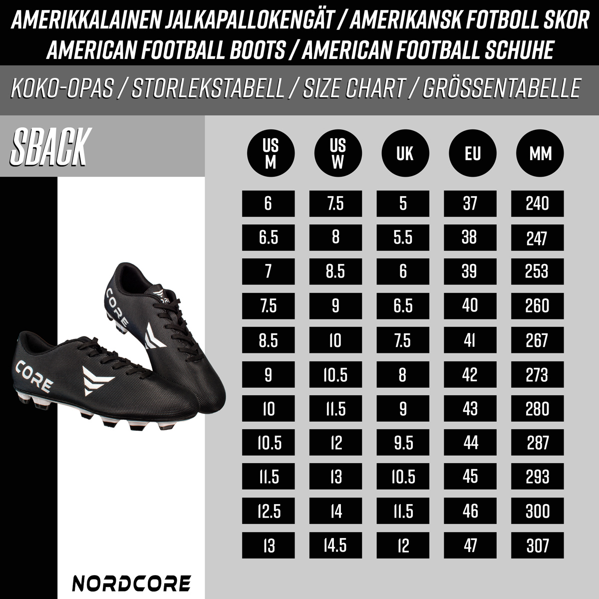 Core Amerikansk fotboll skor Sback
