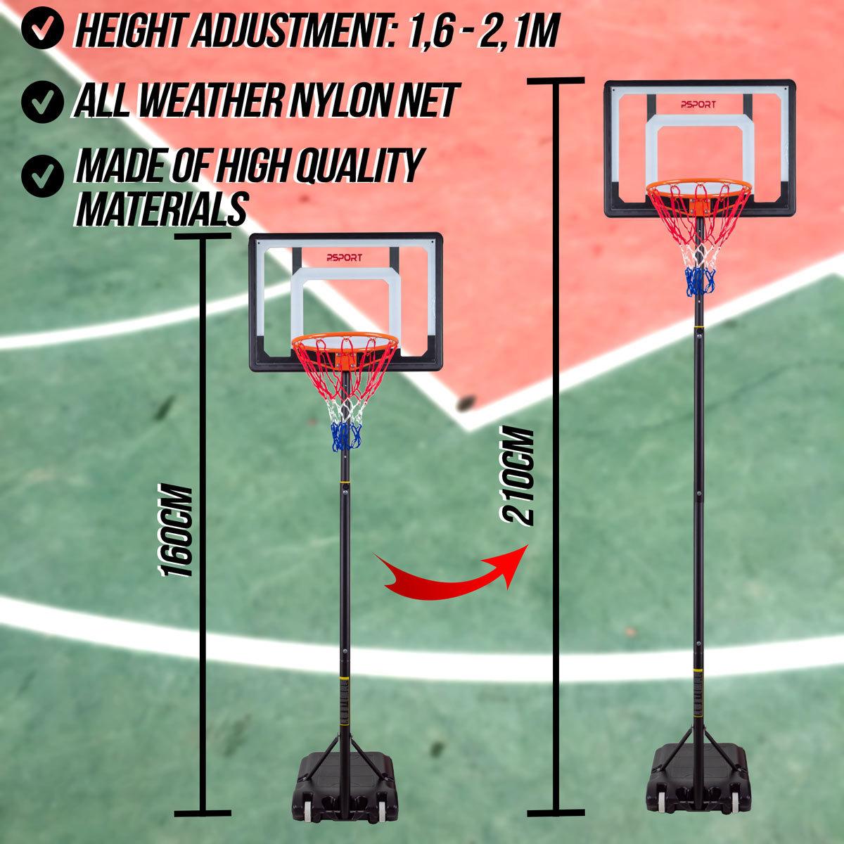 Prosport Basketball Hoop Kids 1,6-2,1m