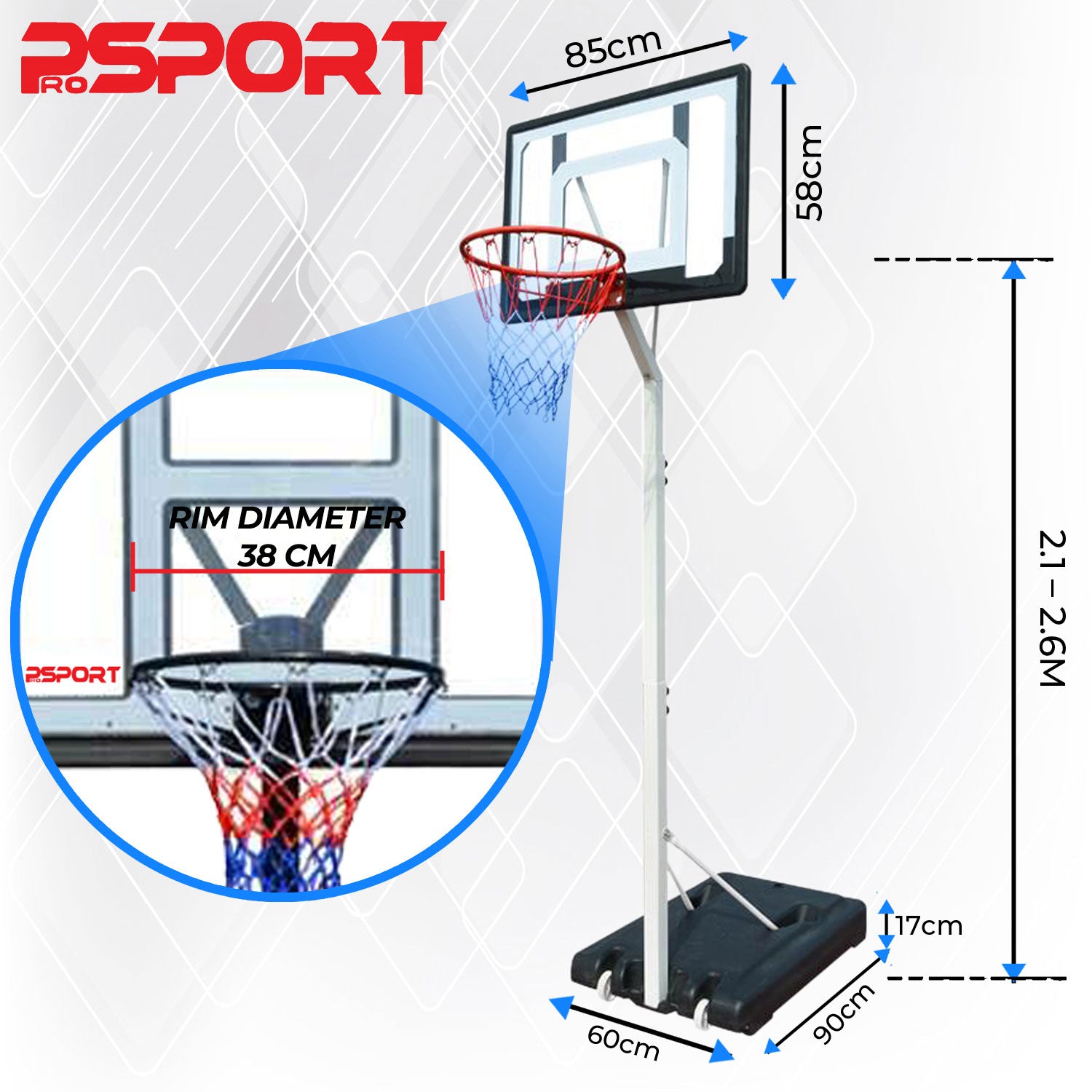 Prosport Basketball Hoop Junior 2,1-2,6m