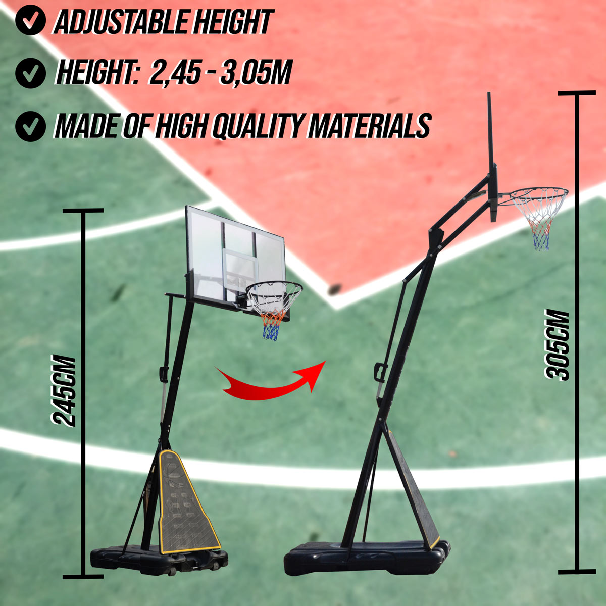 Prosport Basketball Hoop Pro 2,45-3,05m