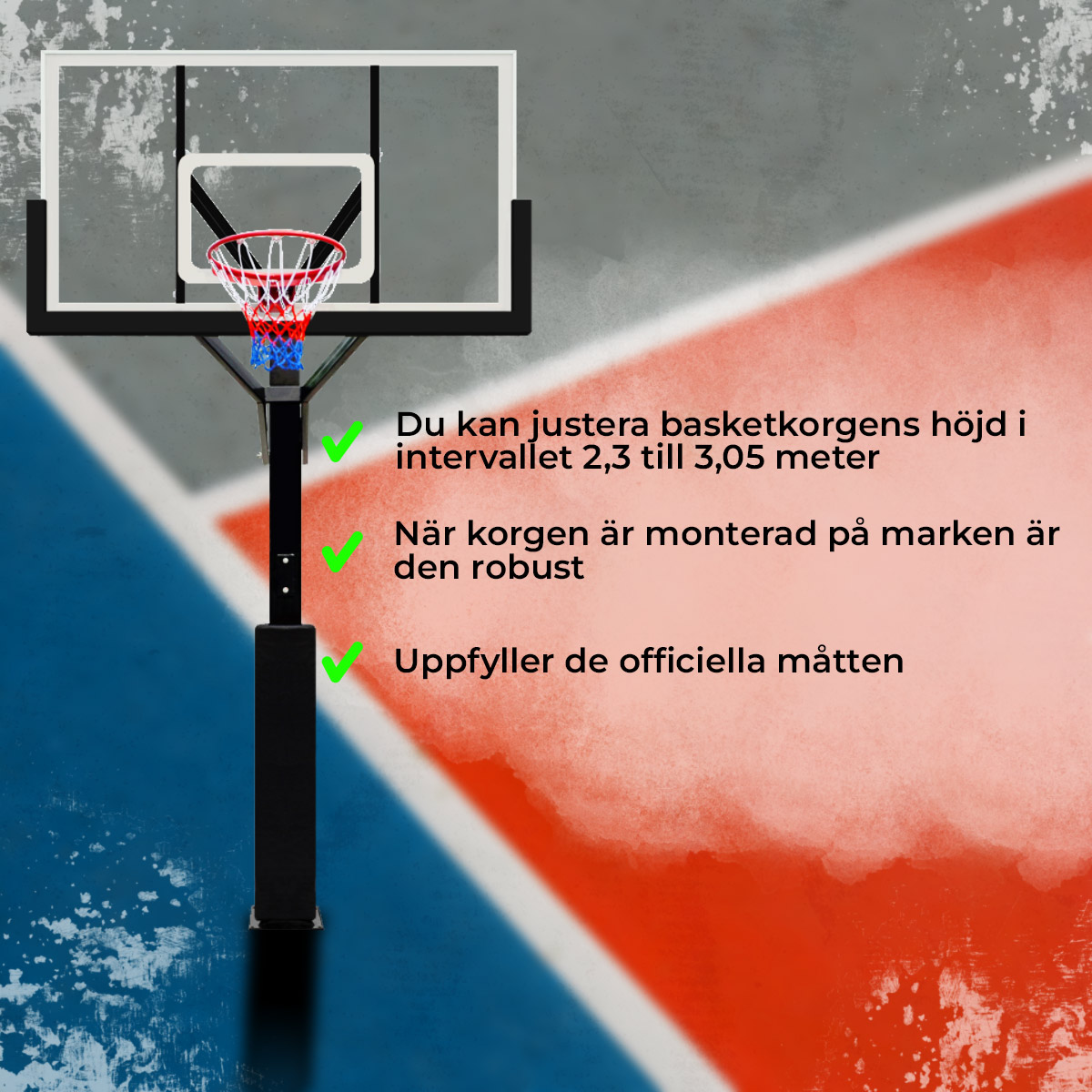 Prosport Basketkorg in-ground Pro 2,3 - 3,05m