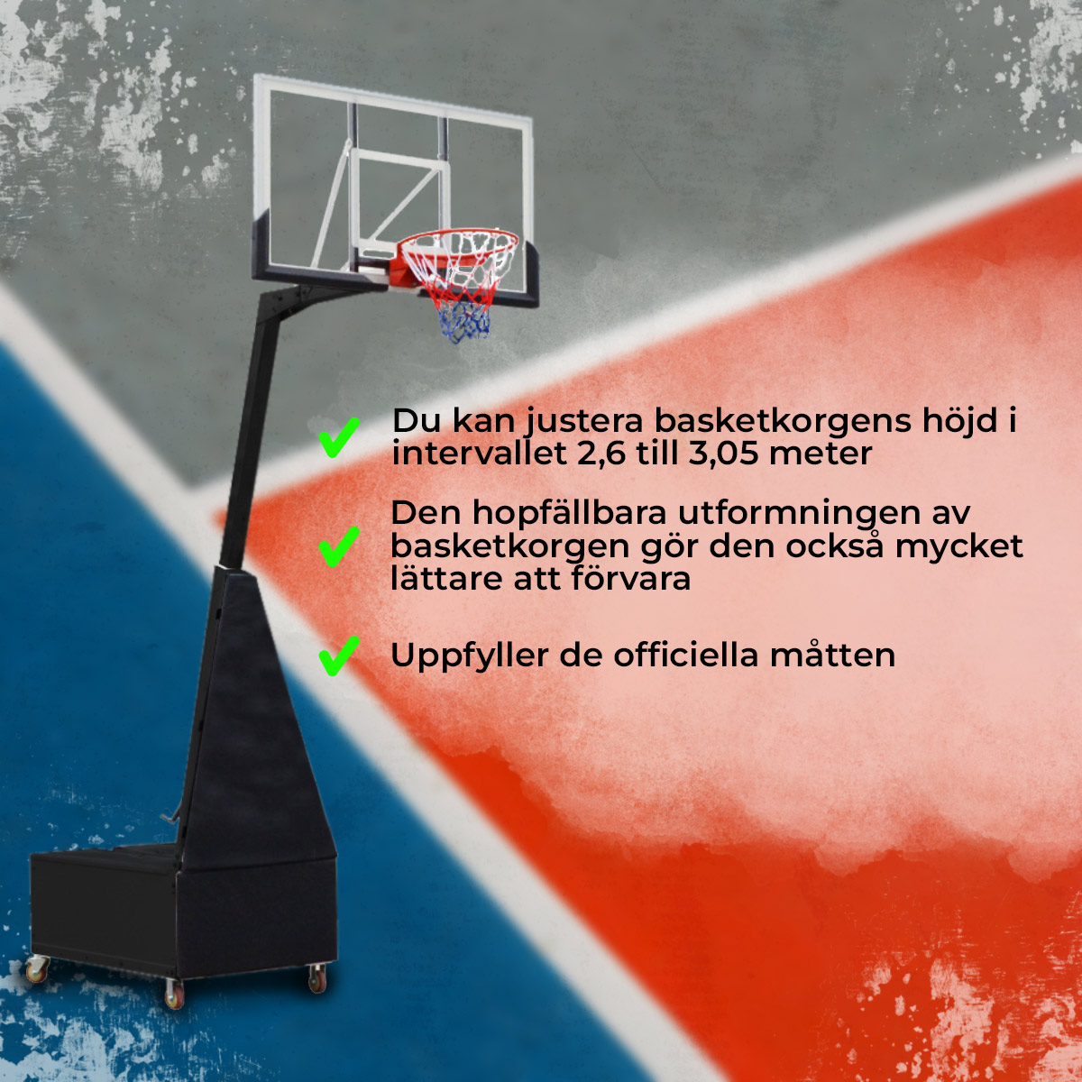 Prosport Basketkorg vikning 2,6 - 3,05m