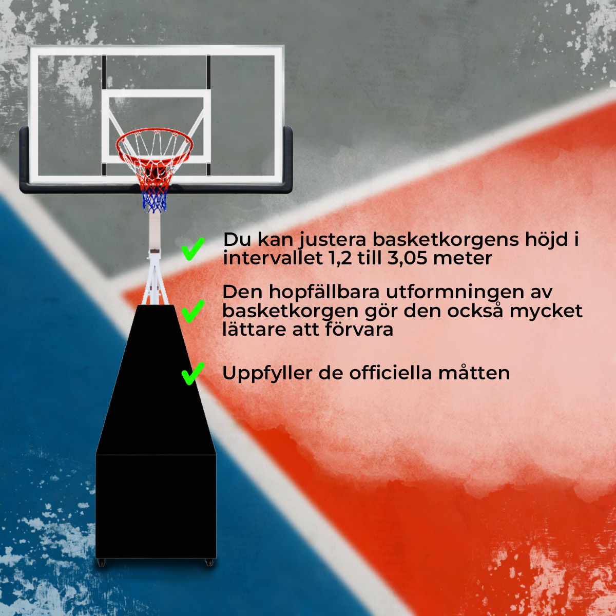Prosport Basketkorg vikning Pro 1,2 - 3,05m