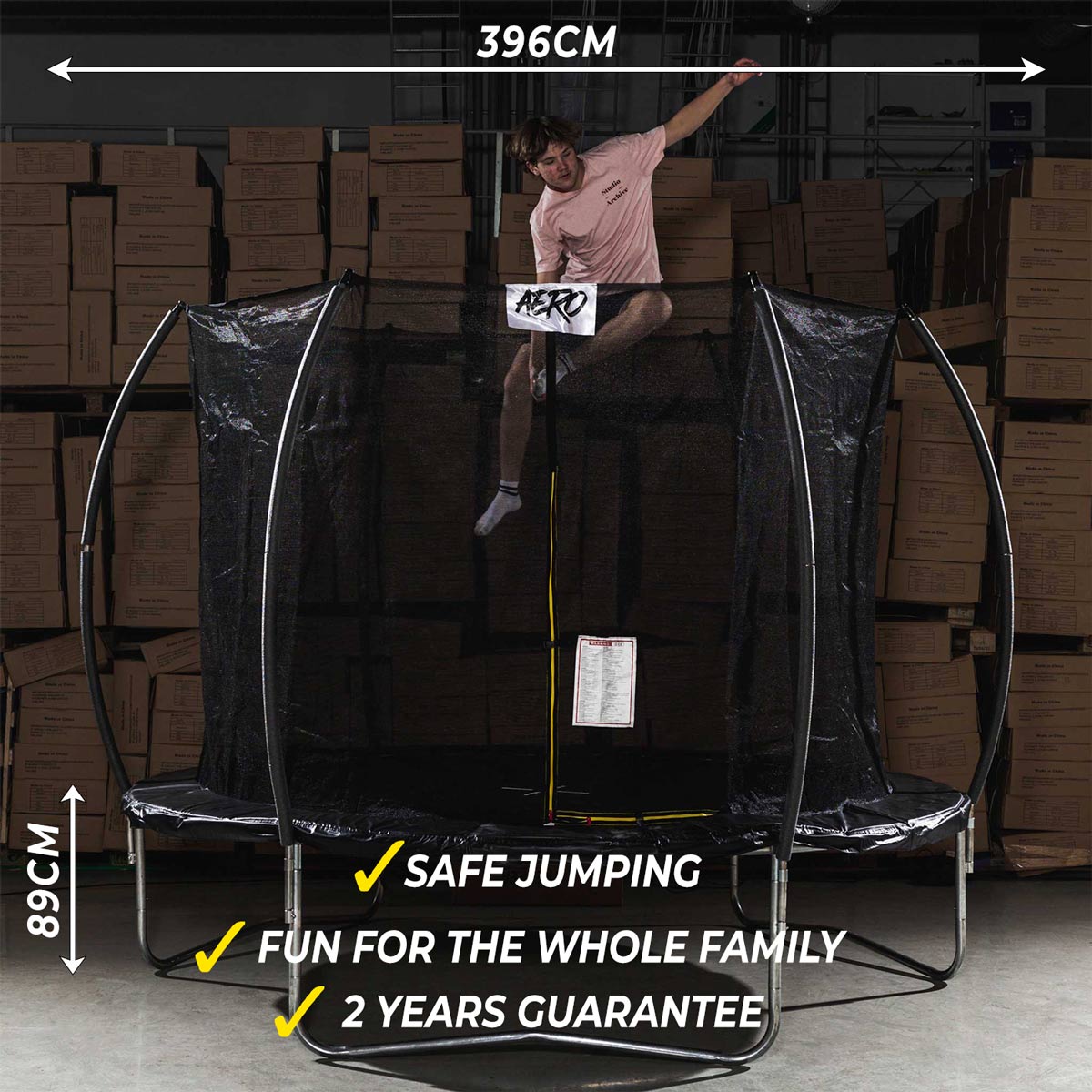 React Aero Trampoline 3,96m with a Safety Net