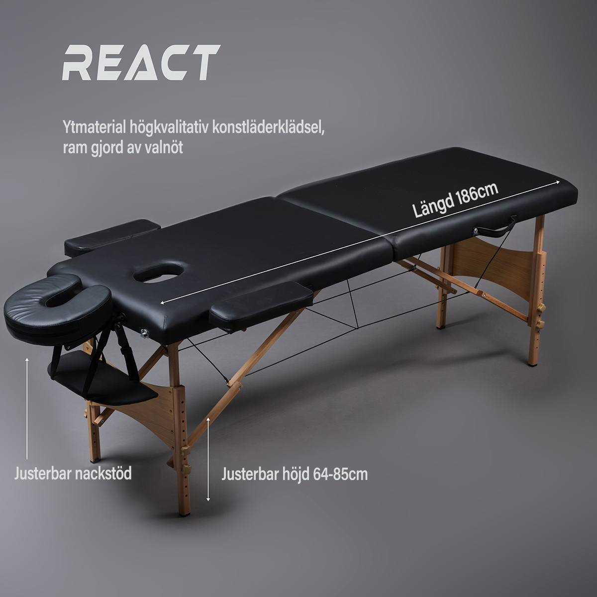React massagebänk P200, svart