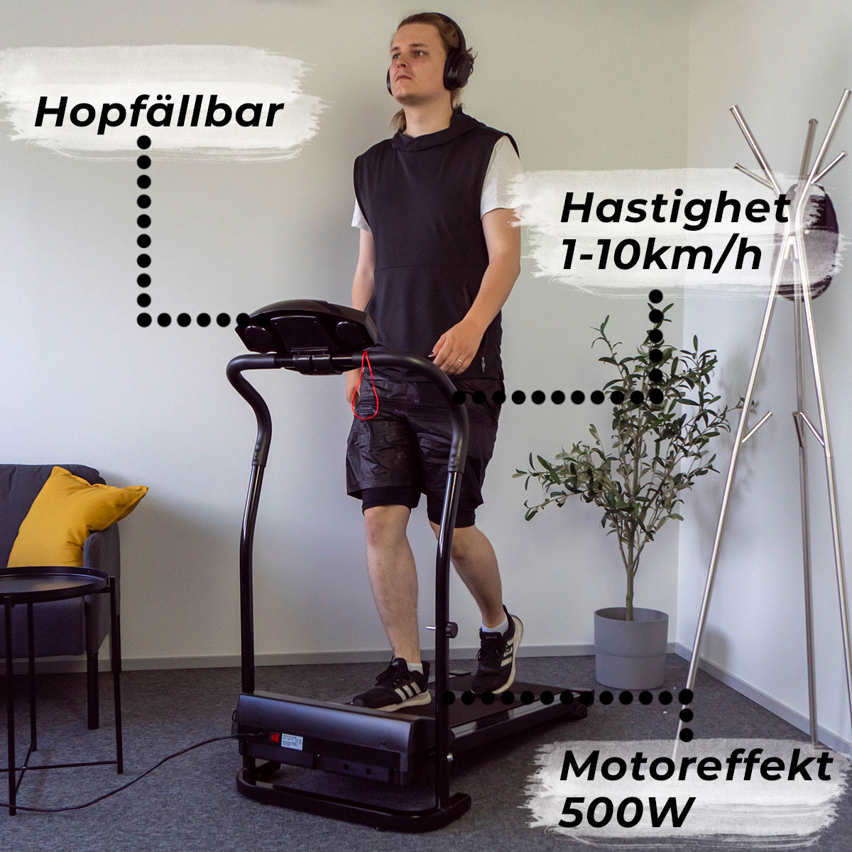 React löpband med motor, Svart