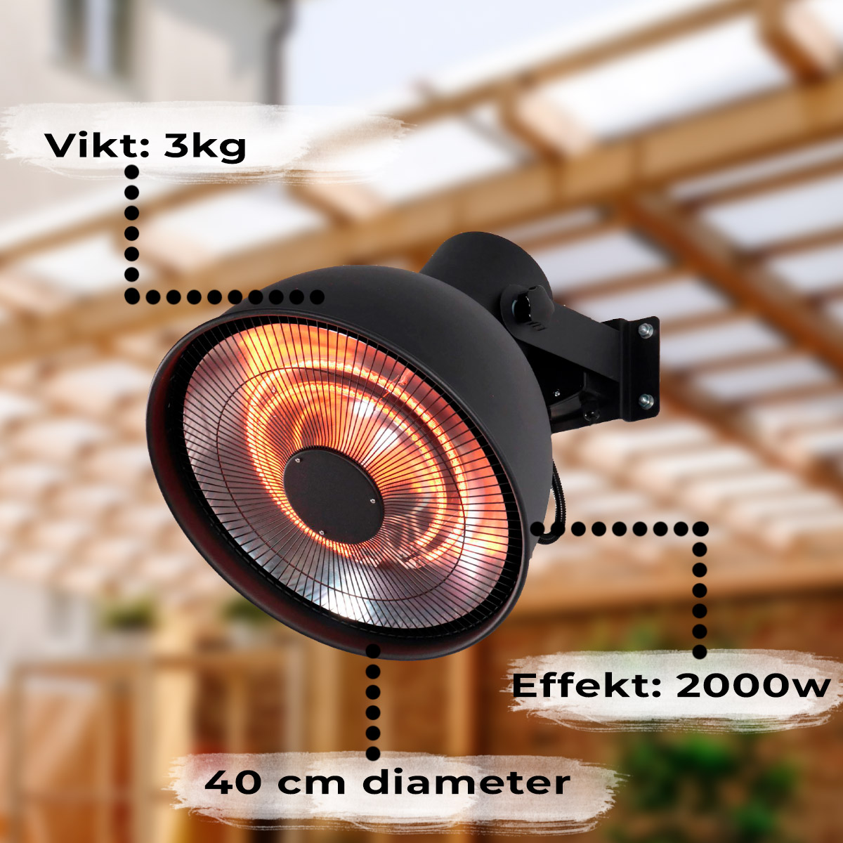 Fornorth Terrassvärmare väggmonterad Deluxe 2000W, svart