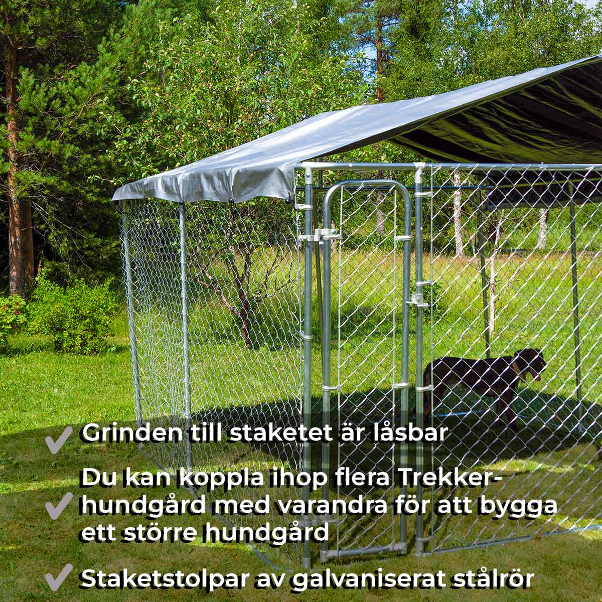 Trekker hundgård med tak, 3 x 3m  