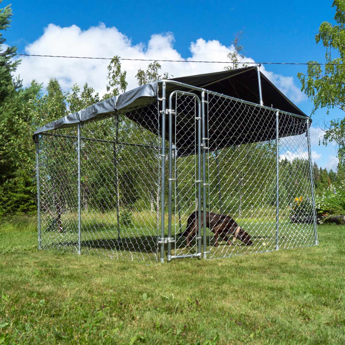 Trekker hundgård med tak, 3 x 3m  