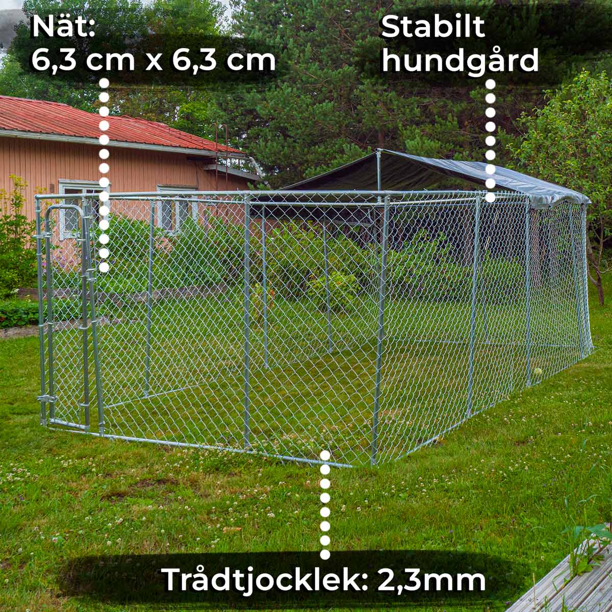 Trekker hundgård med tak, 6 x 3m
