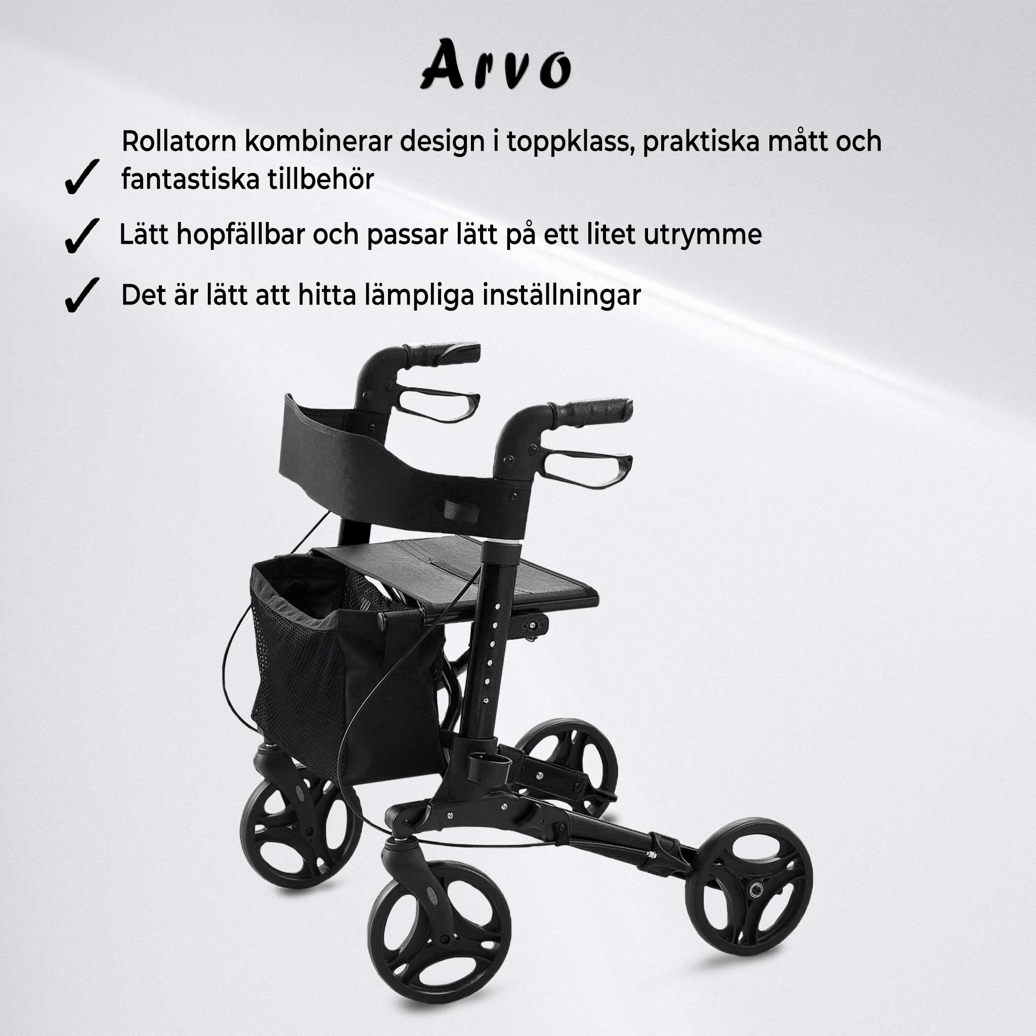 Arvo Rullator Deluxe, Svart