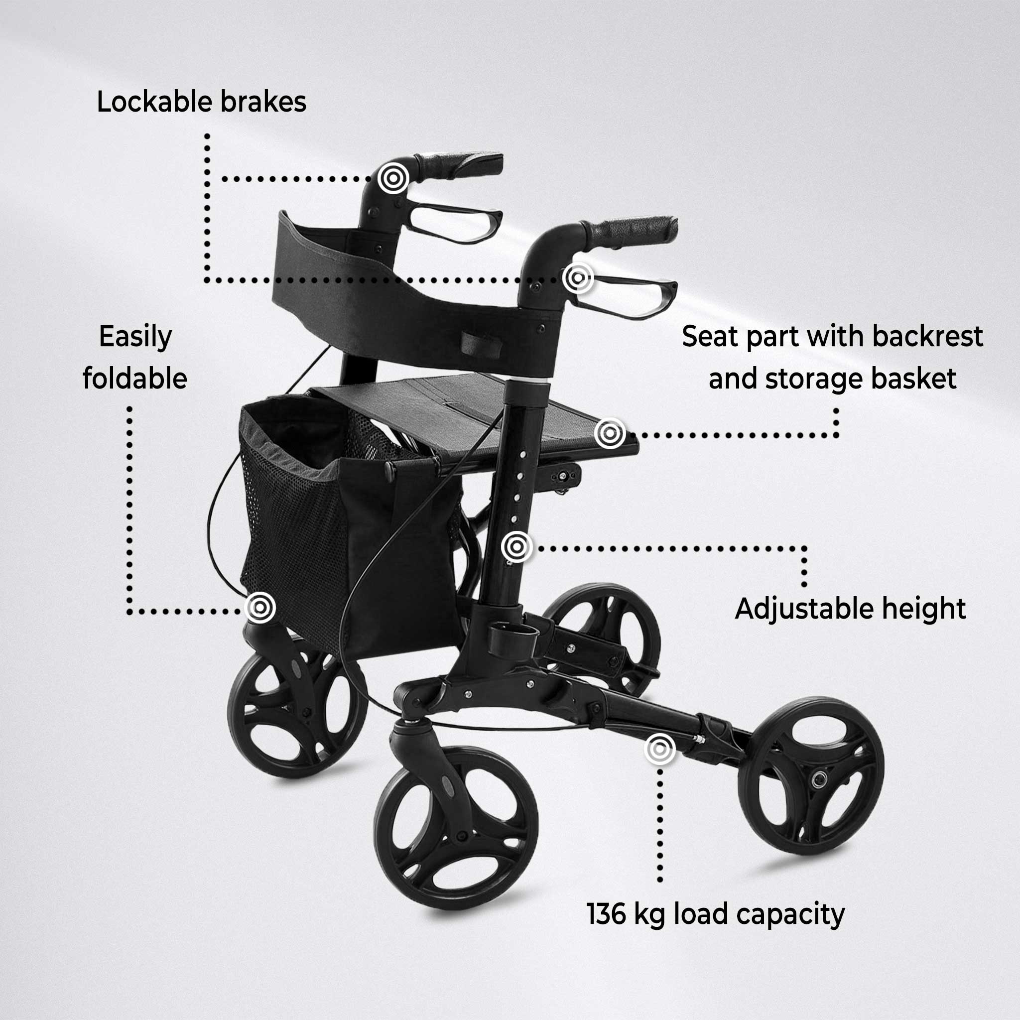 Arvo Rollator Deluxe, Black
