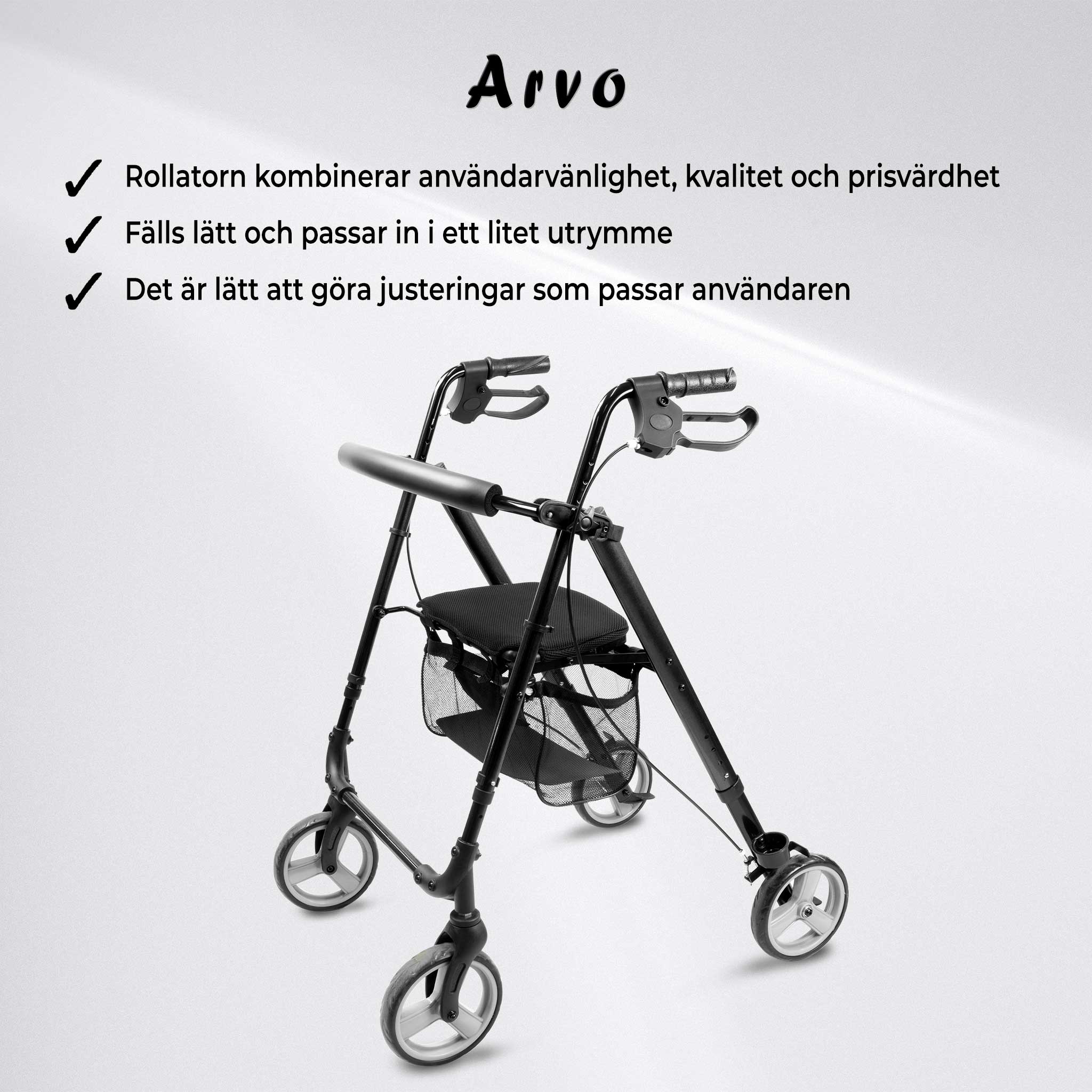Arvo Rullator, Lätt, Svart