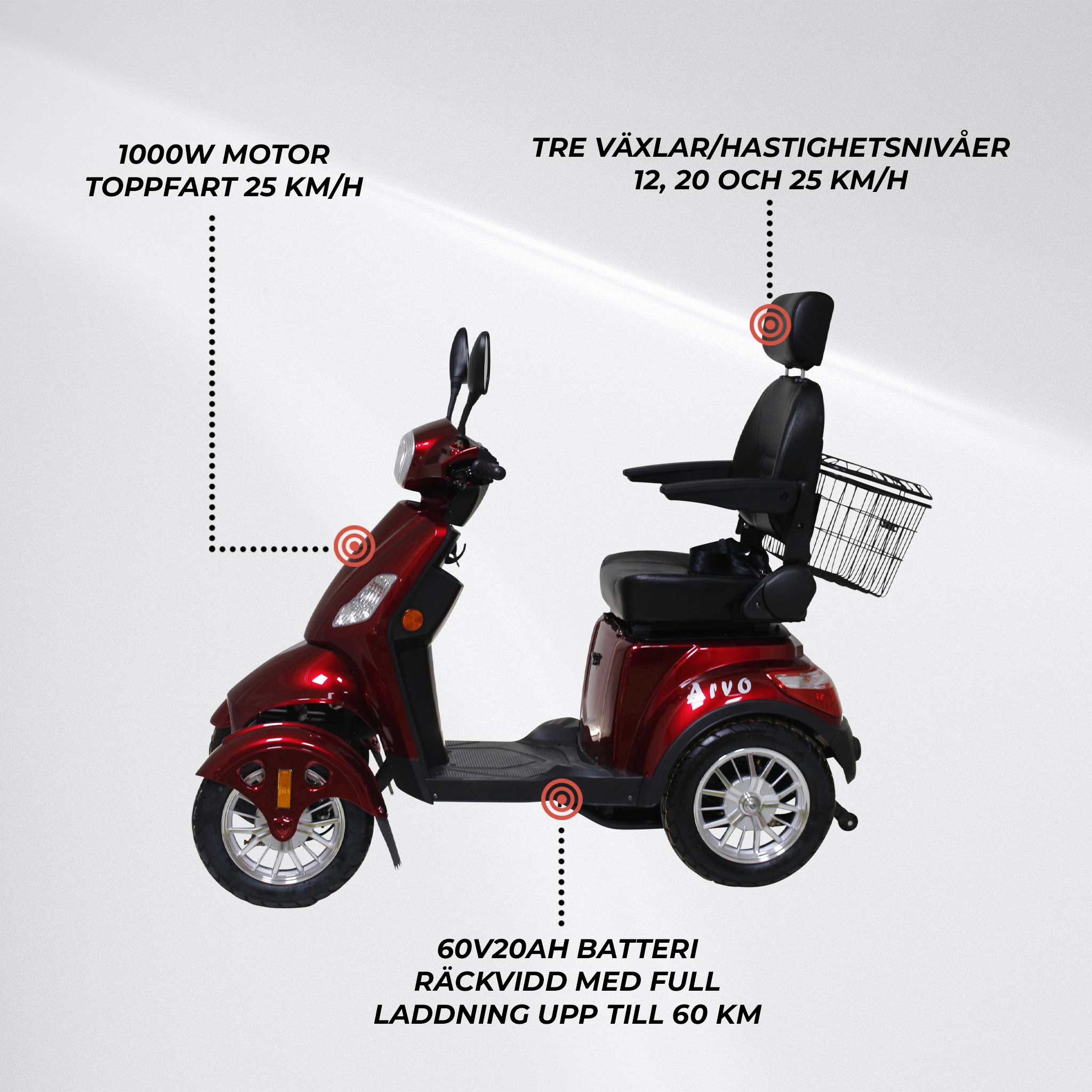 Arvo Promenadscooter P400 Röd