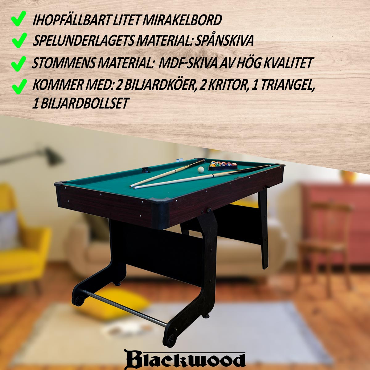 Biljardbord Blackwood Junior 5’, ihopfällbar