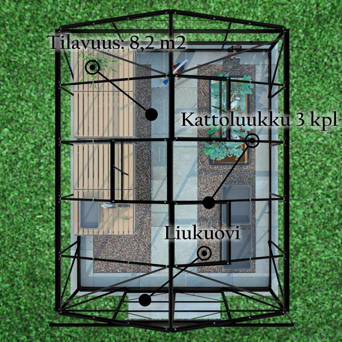 Lykke Kasvihuone Hybrid 8,2 m2 musta | ALE 