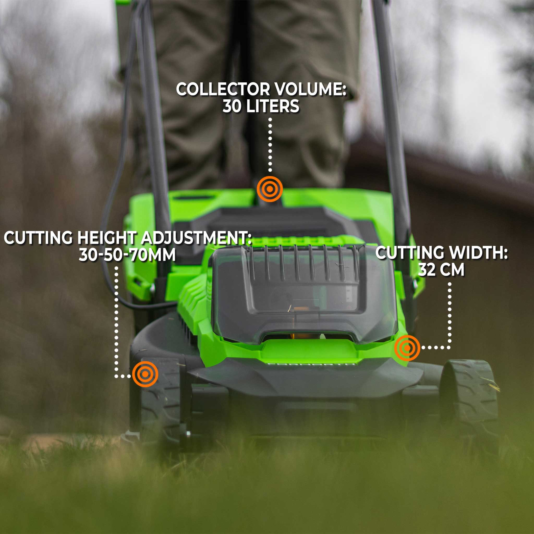 Fornorth Battery Lawn Mower GH1000e, 20V, battery and charger included