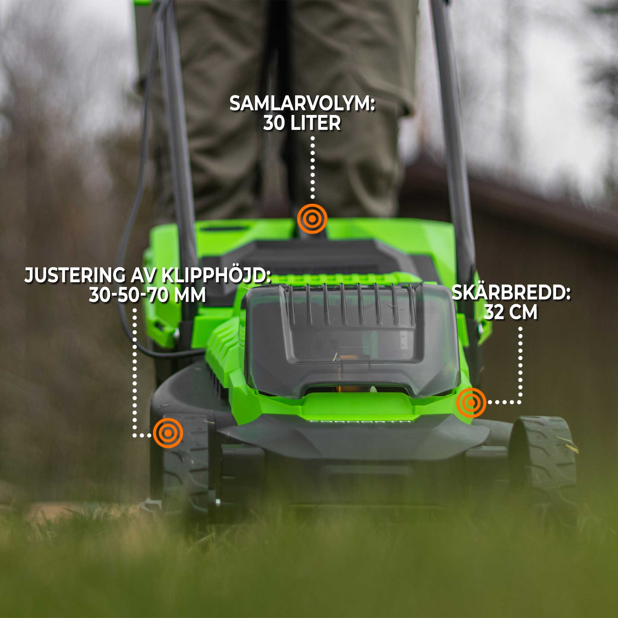 Fornorth Batteridriven Gräsklippare GH1000e, 20V, innehåller batteri och laddare