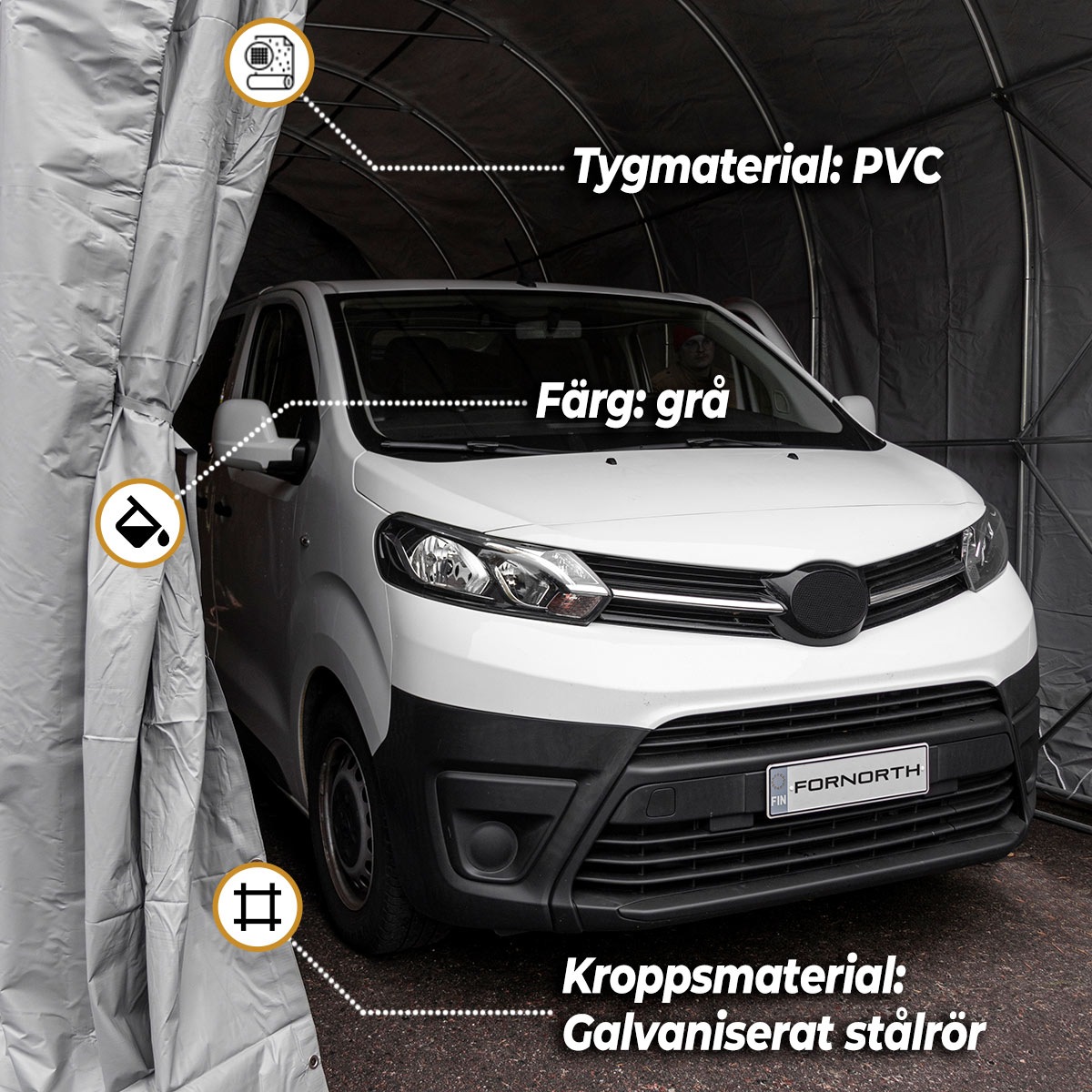 Fornorth Garagetält 4x8m, ljusgrått