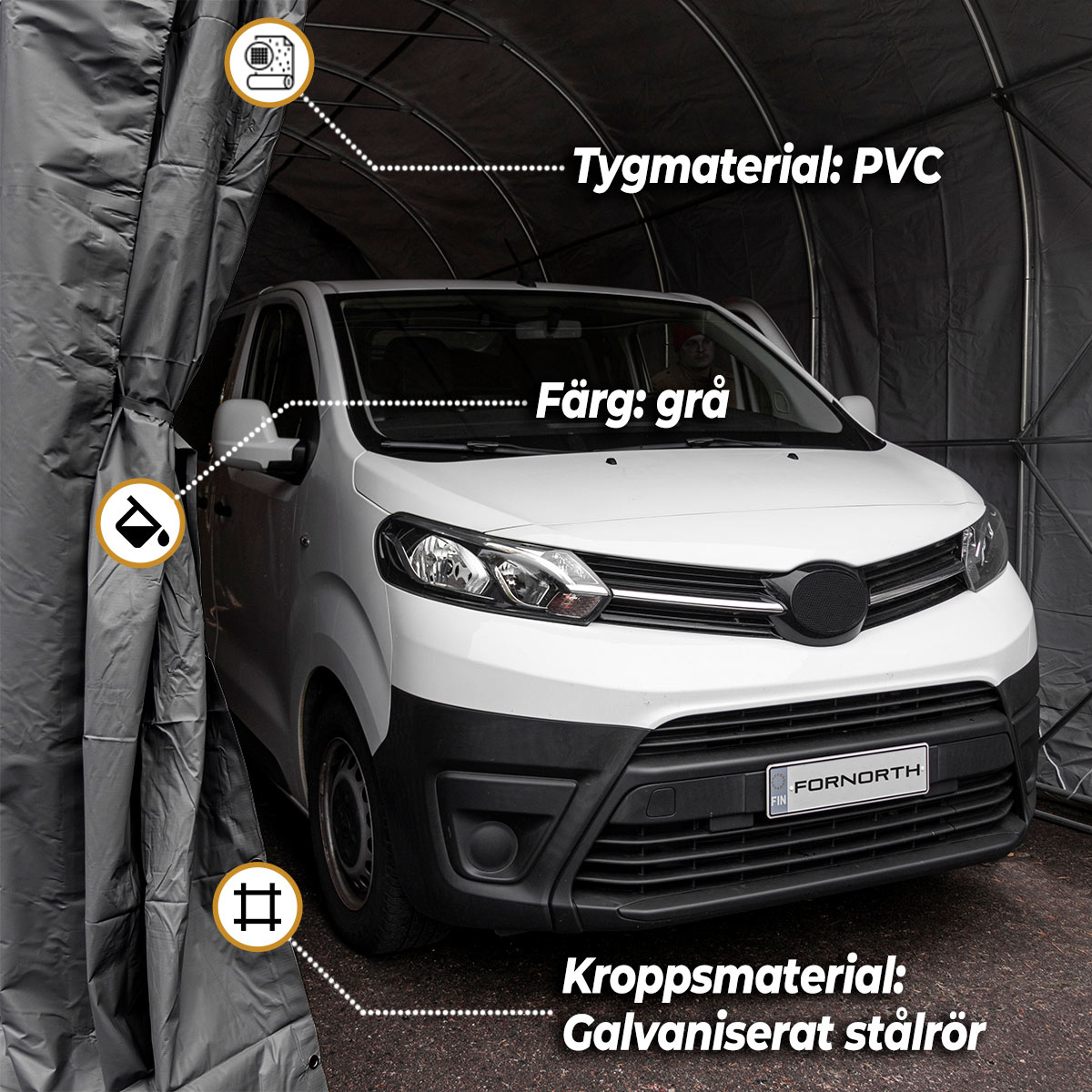 Fornorth Garagetält 3,5x7,5m, mörkgrå