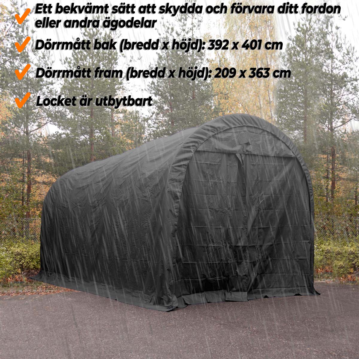 Fornorth Garagetält 4x8m, 500g/m2, svart