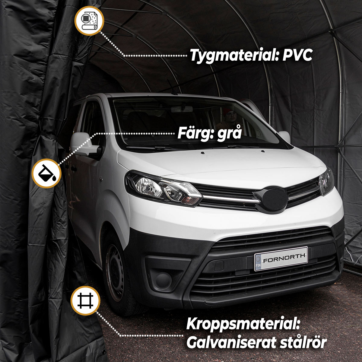 Fornorth Garagetält 4x8m, 500g/m2, svart