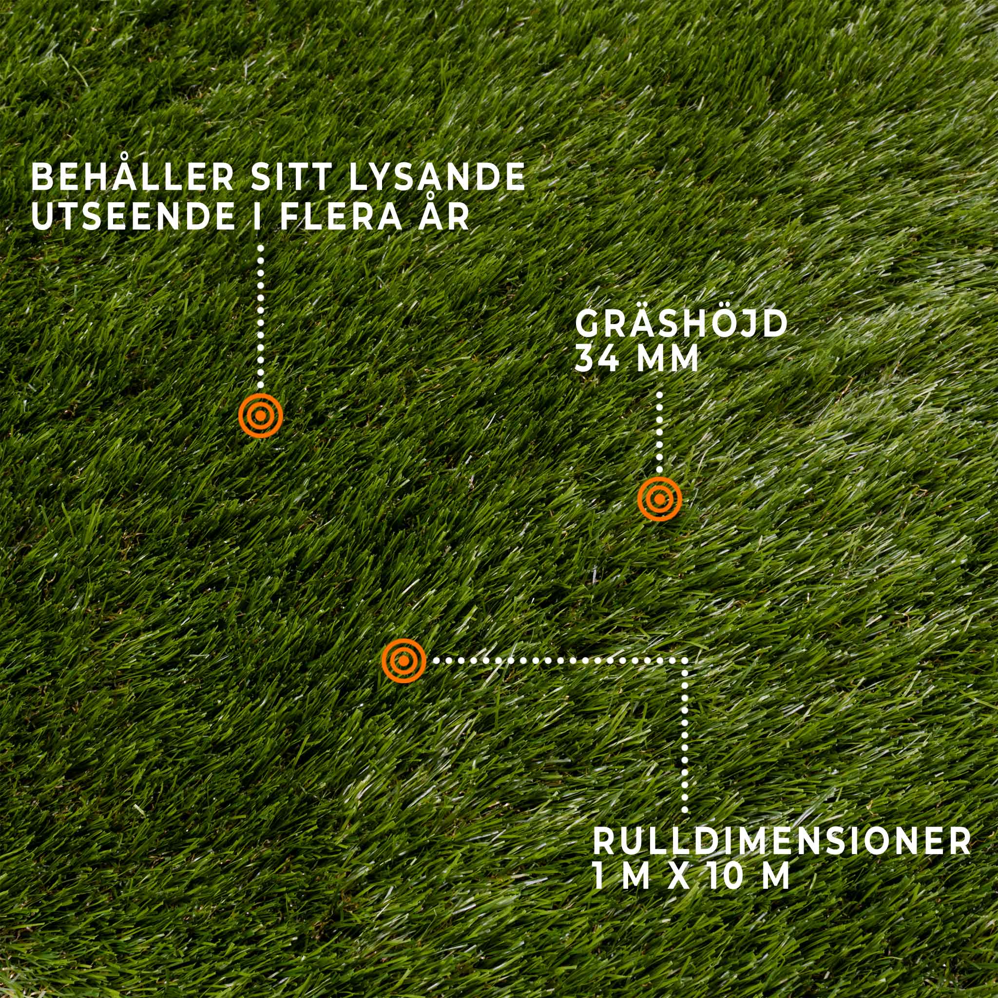 Fornorth Konstgräs Natural 34mm, 1m x 10m rulle