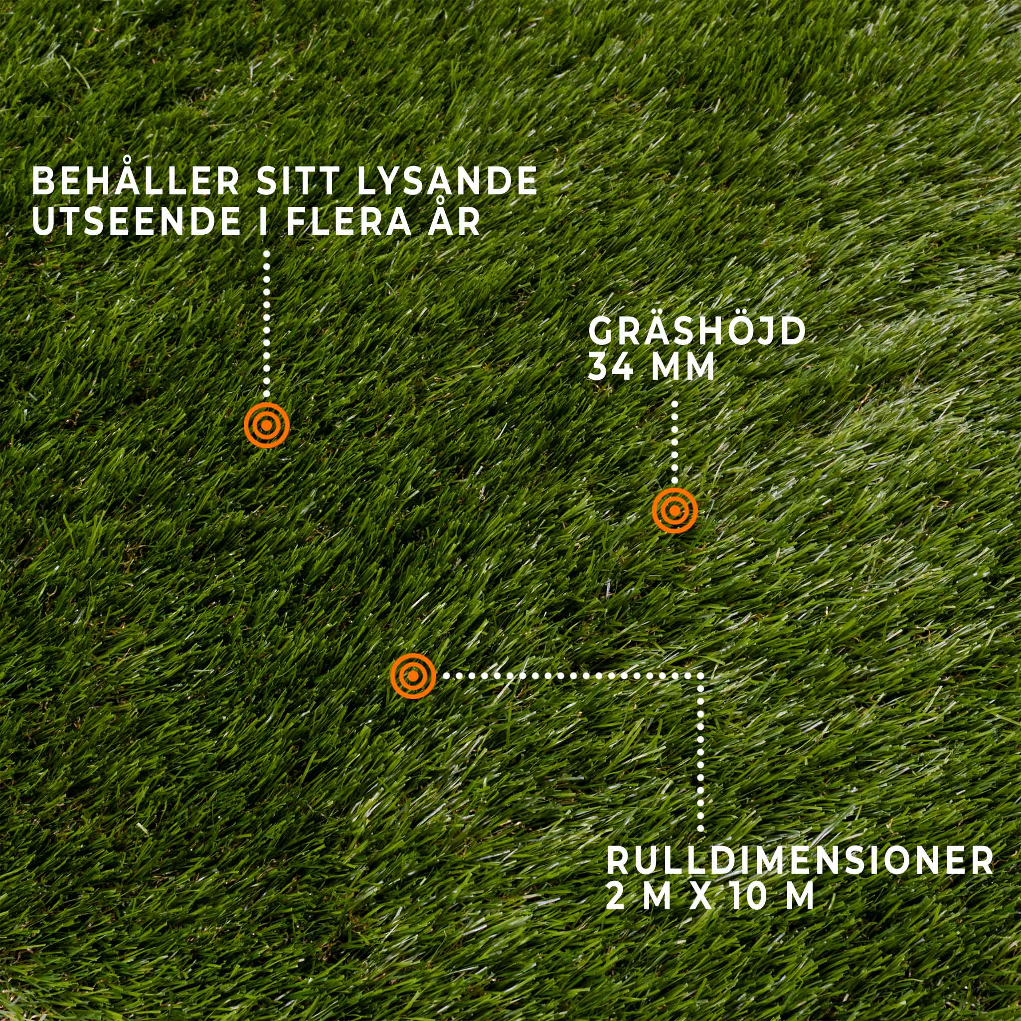 Fornorth Konstgräs Natural 34mm, 2x10m rulle