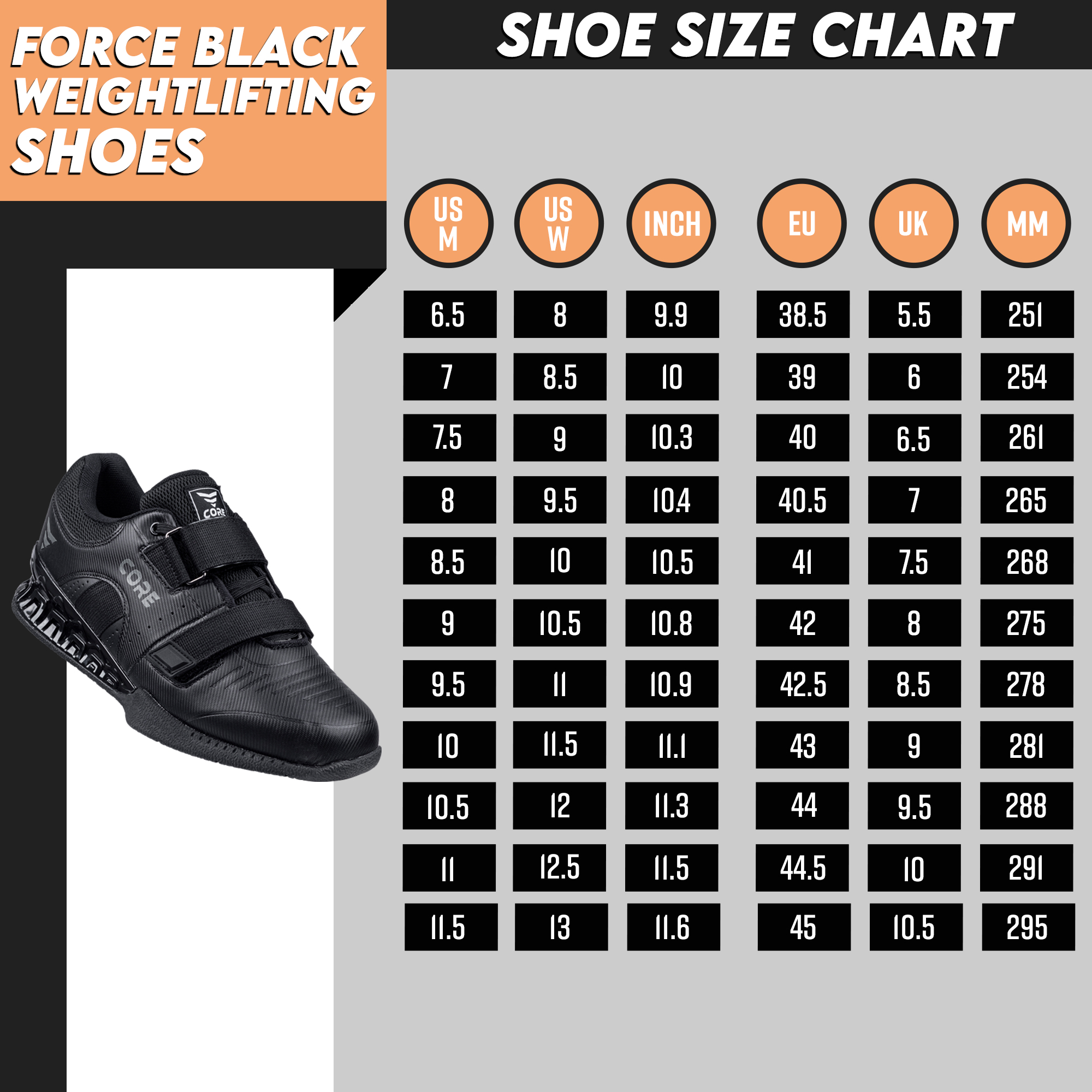 Core Weightlifting Shoes Force Black