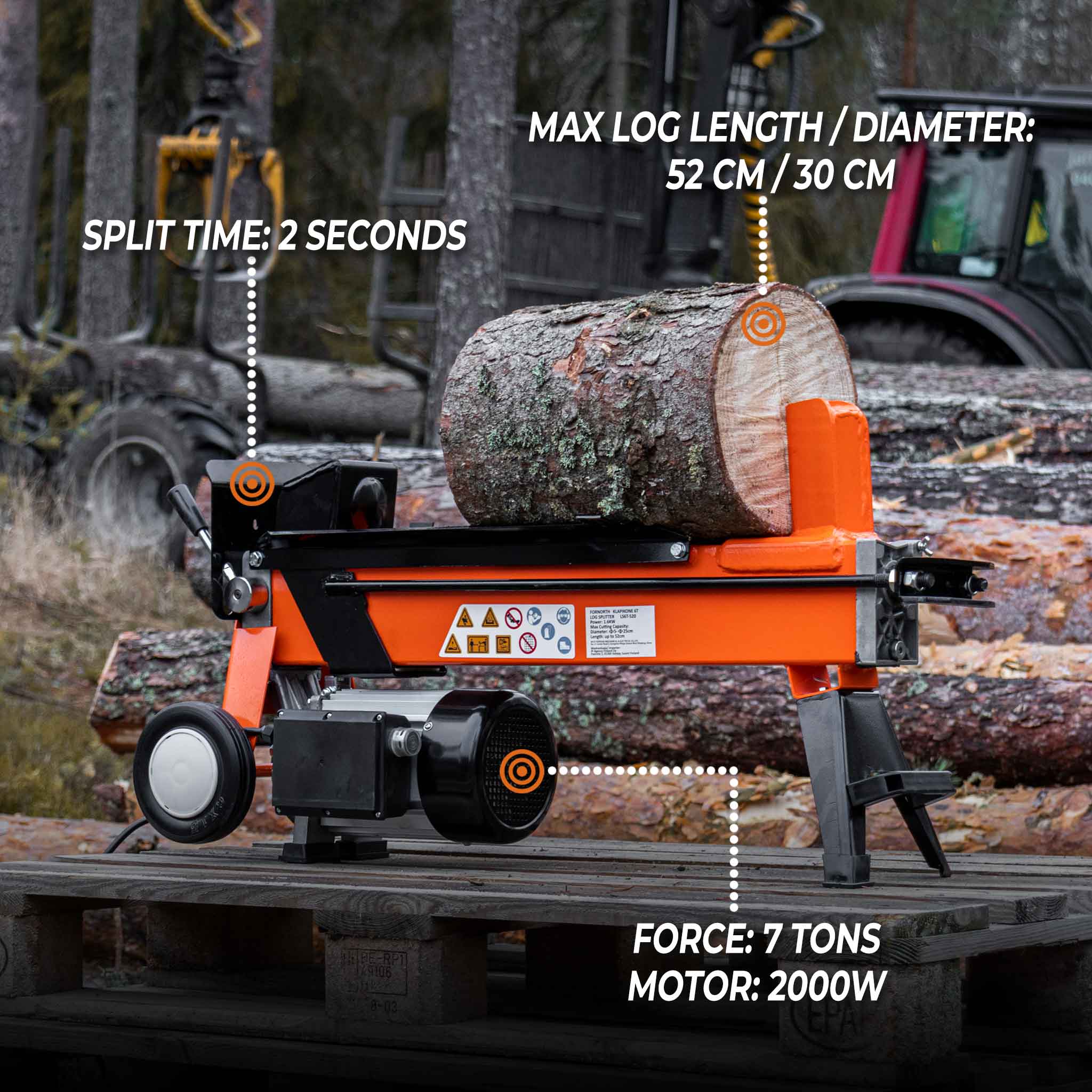 Fornorth Log Splitter 7T, support leg included