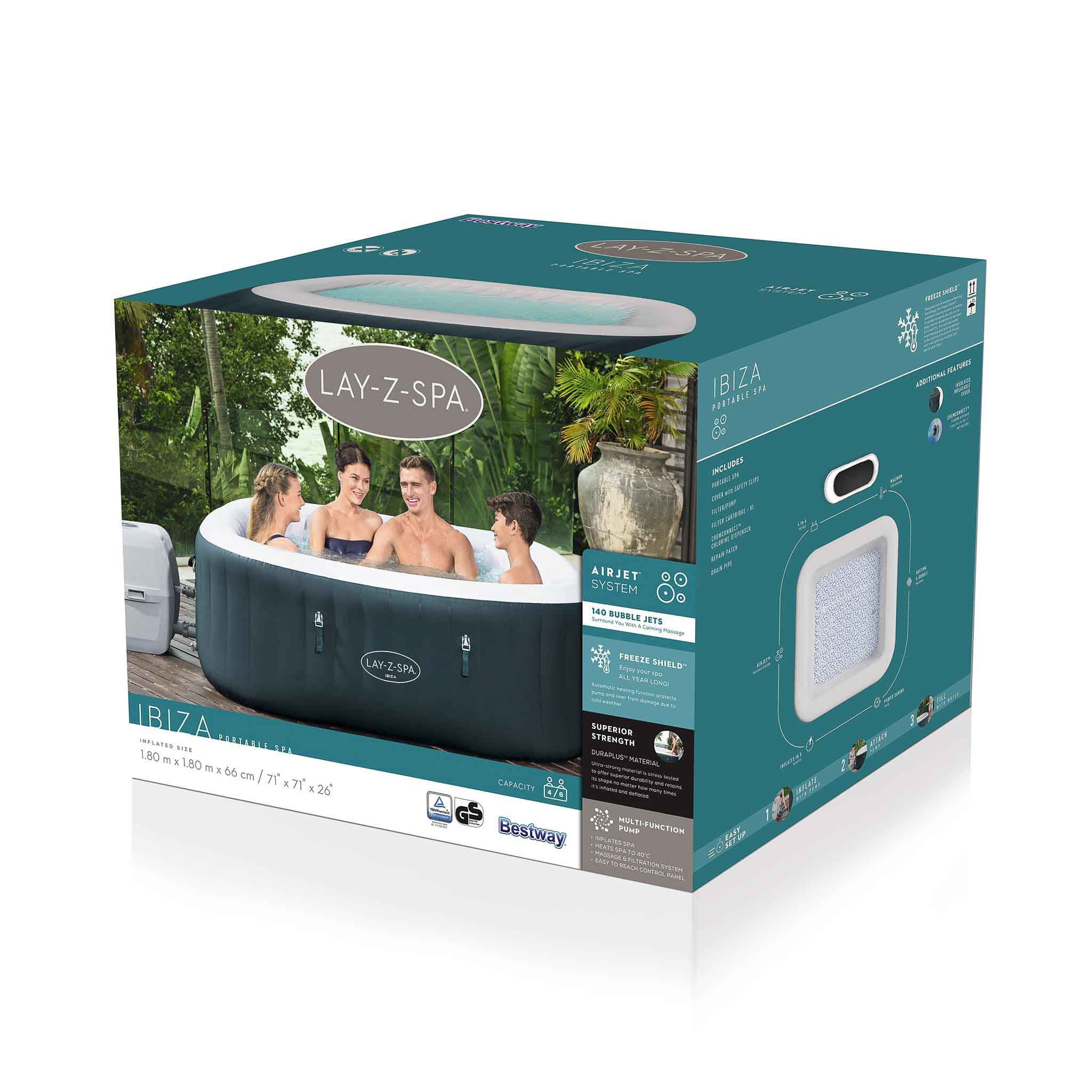 Bestway Nadmuchiwany jacuzzi Lay-Z-Spa Ibiza AirJet, 4-6 osób, kolor niebieski