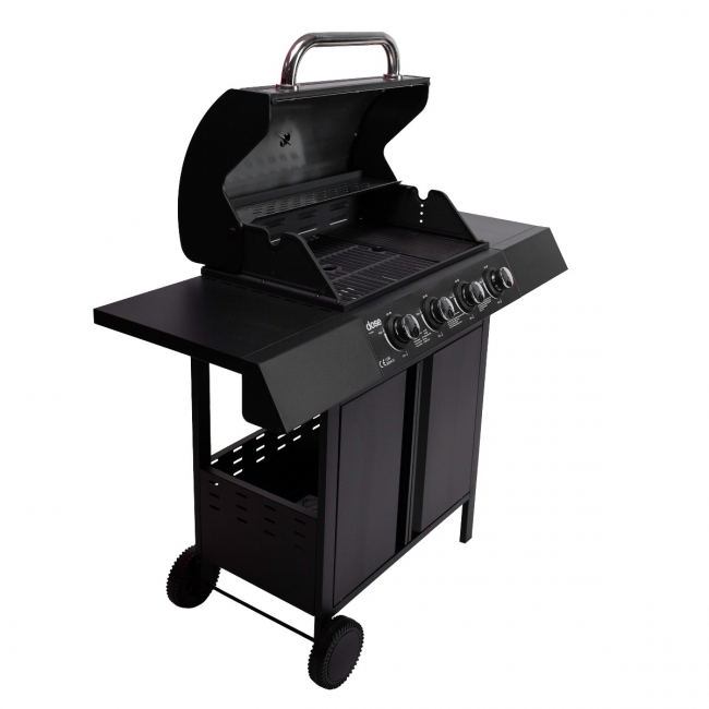 DOSE Gasolgrill BARBEQUE, 4 brännare svart, 120x110x53cm
