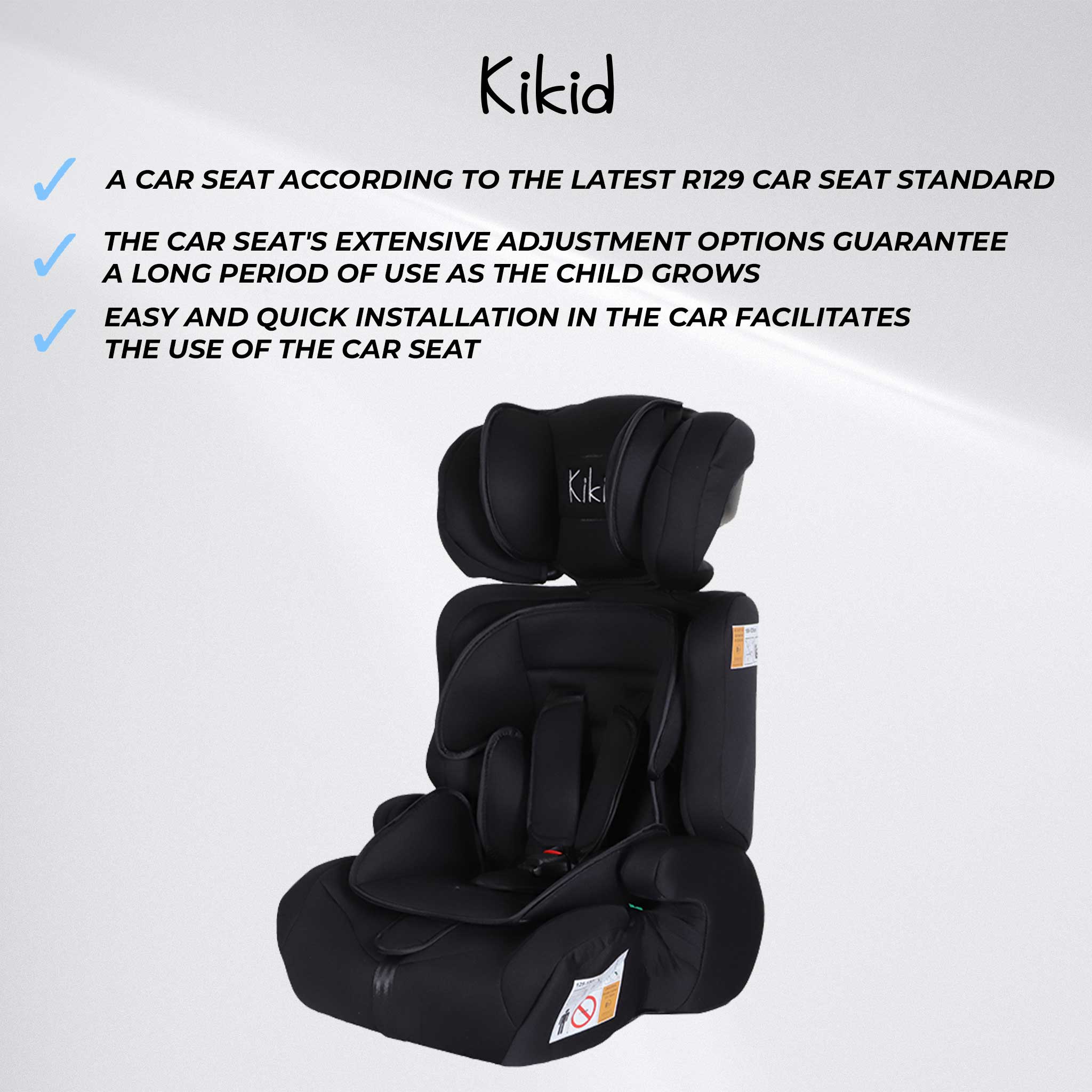 Kikid Car Seat Basic 76-150cm R129, black