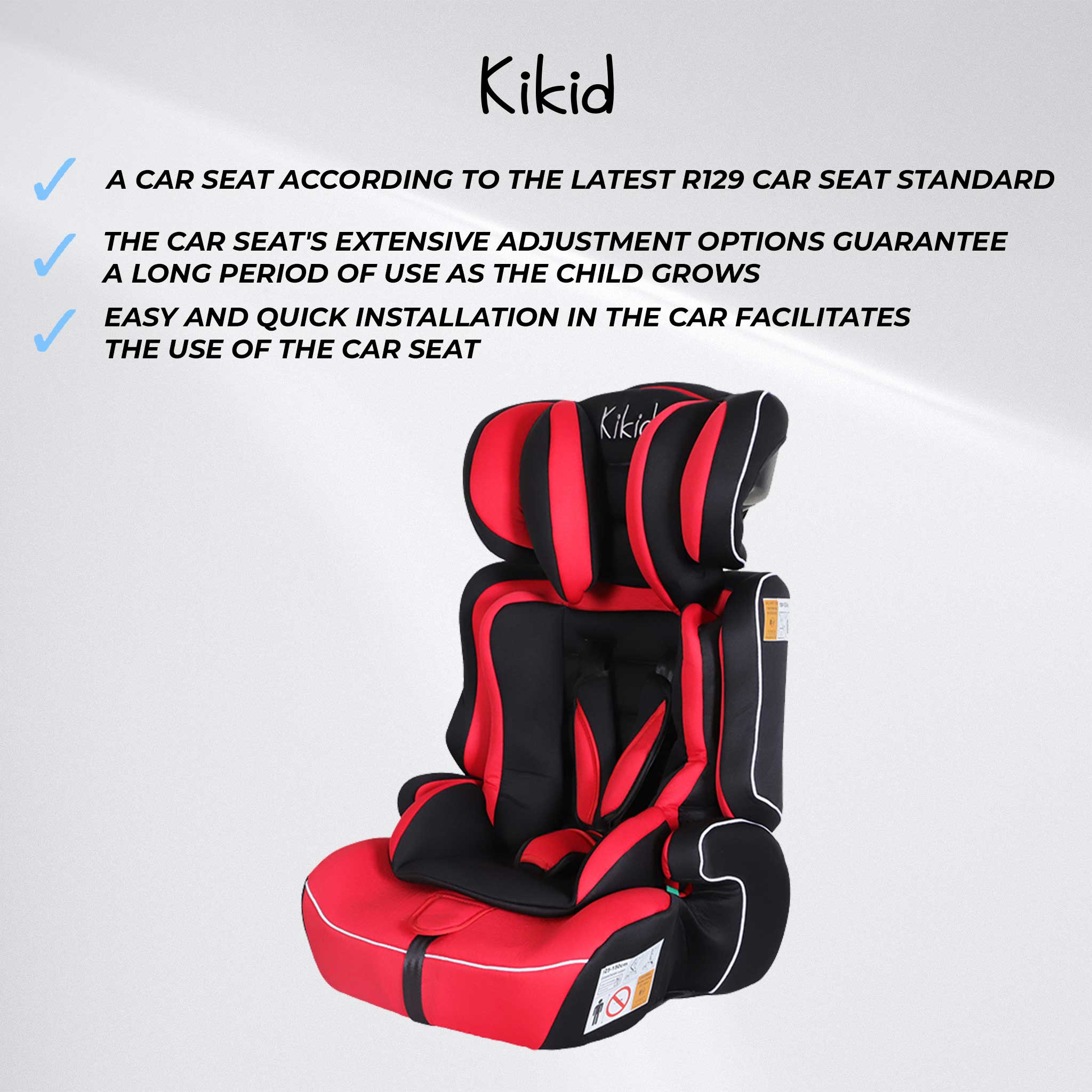 Kikid Car Seat Basic 76-150cm R129, black red